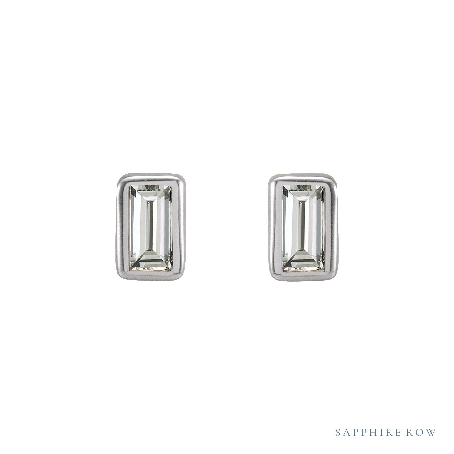Sapphire Row Natural Diamond Baguette Studs - 14K White Gold, .07 CTW (view 2)