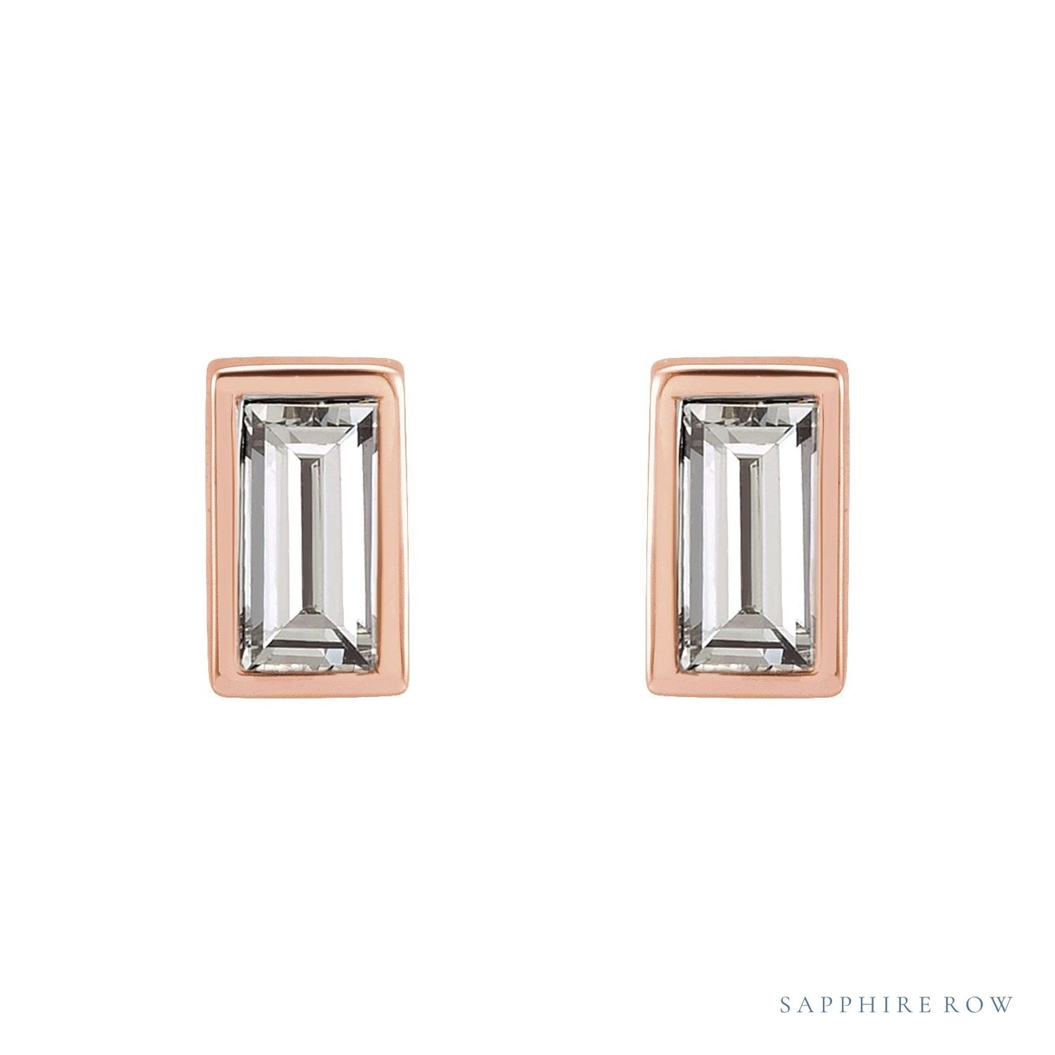 Sapphire Row Natural Diamond Baguette Studs - 14K Rose Gold (view 2)