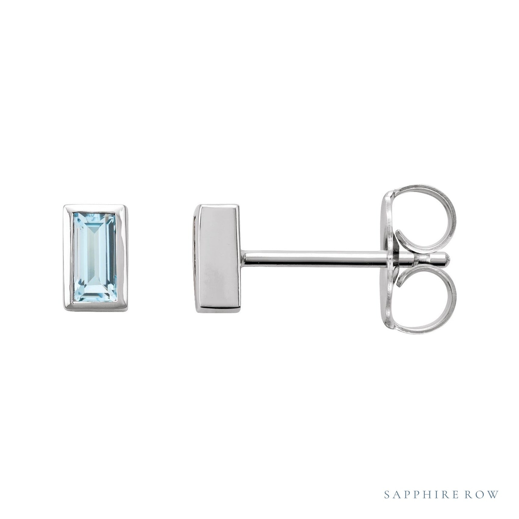 Sapphire Row Natural Gemstone Baguette Studs - Sky Blue Topaz, Platinum