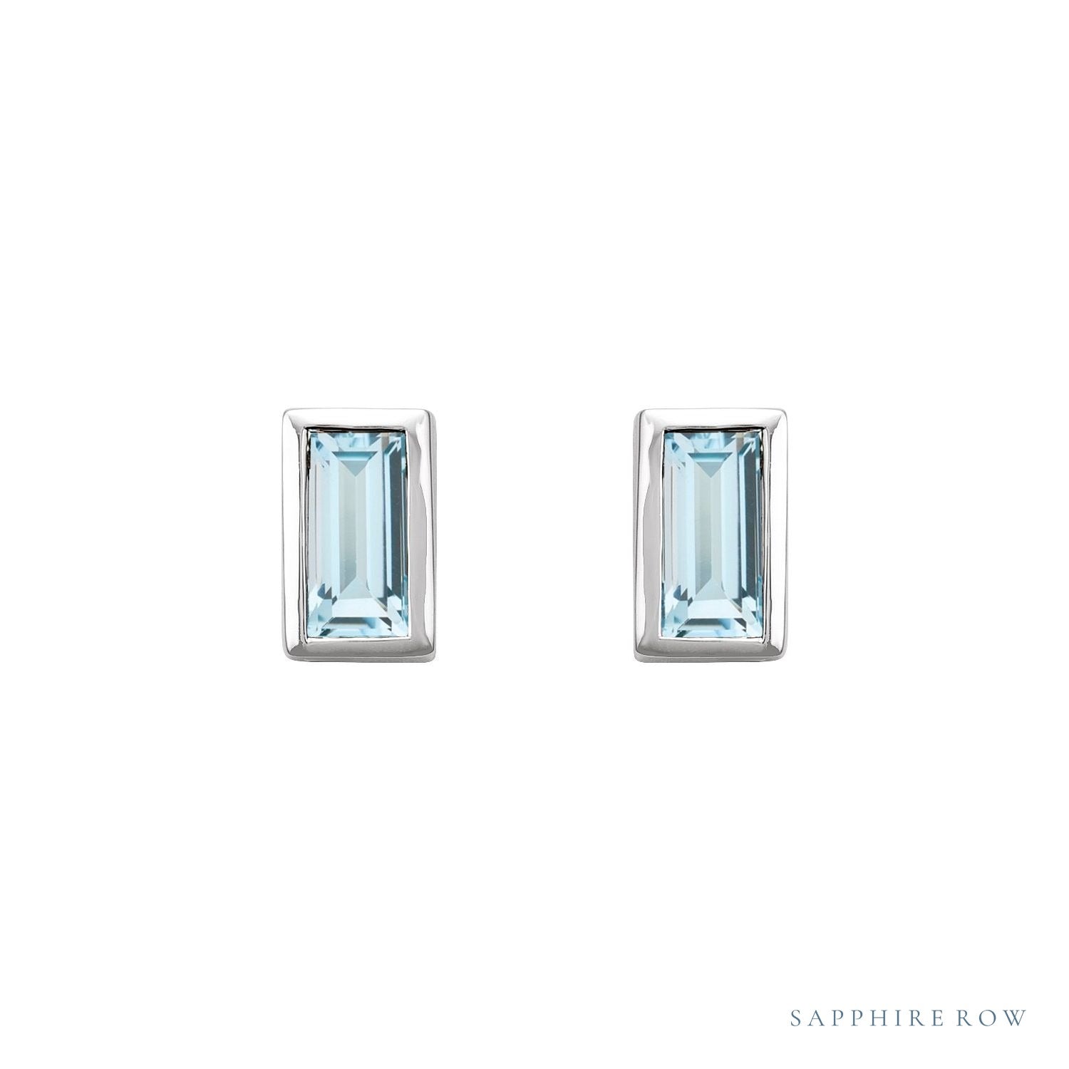 Sapphire Row Natural Gemstone Baguette Studs - Sky Blue Topaz, Platinum (view 2)