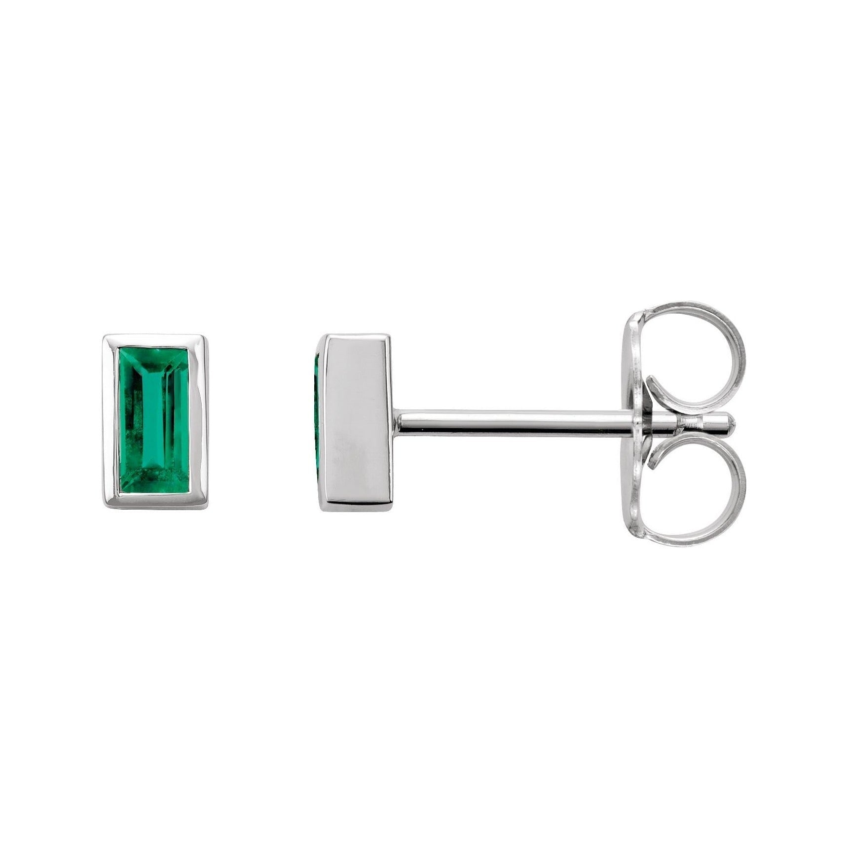 Sapphire Row Natural Gemstone Baguette Studs - Emerald, 14K White Gold