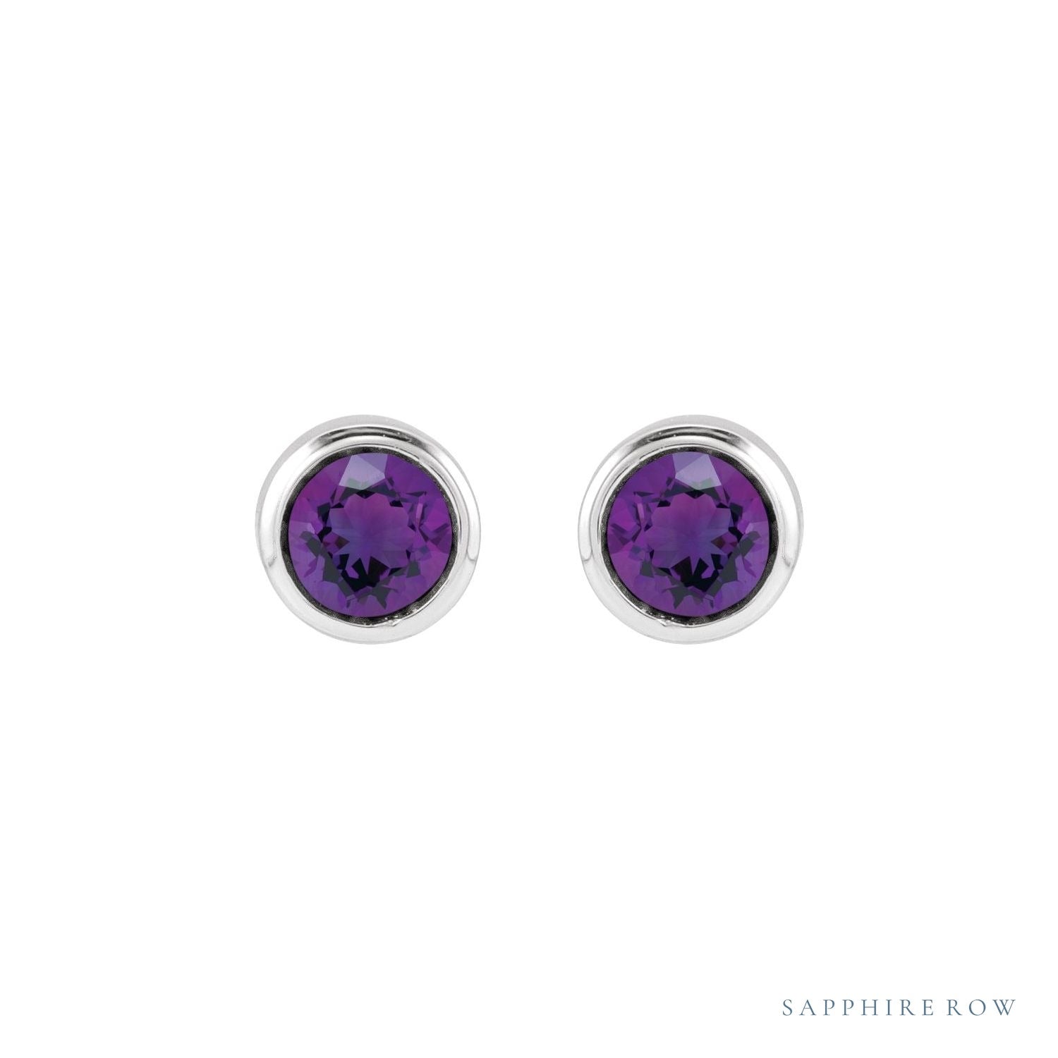 Sapphire Row Children's Natural Birthstone Screwback Studs - Amethyst, 14K White Gold (view 2)