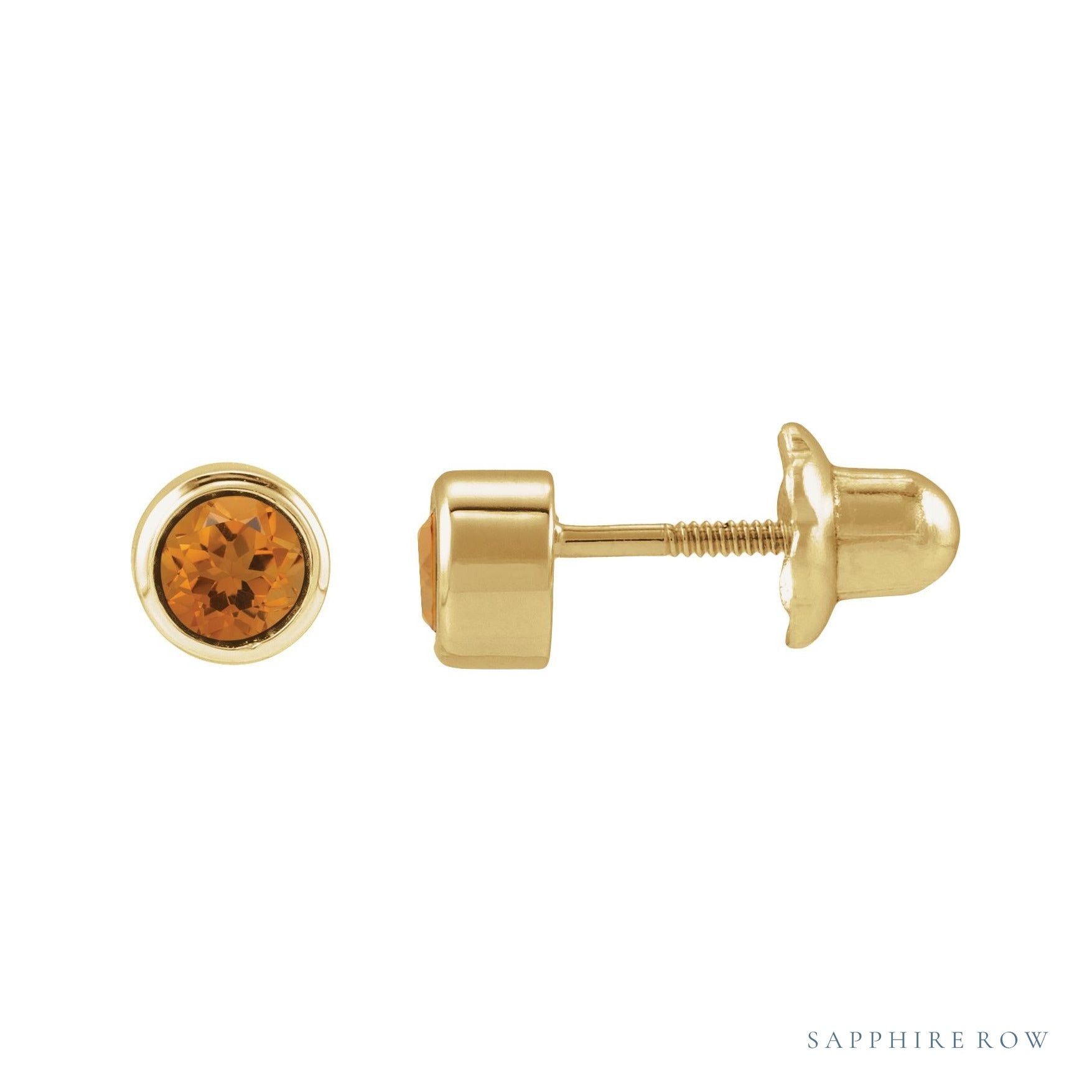 Sapphire Row Children's Natural Birthstone Screwback Studs - Citrine, 14K Yellow Gold