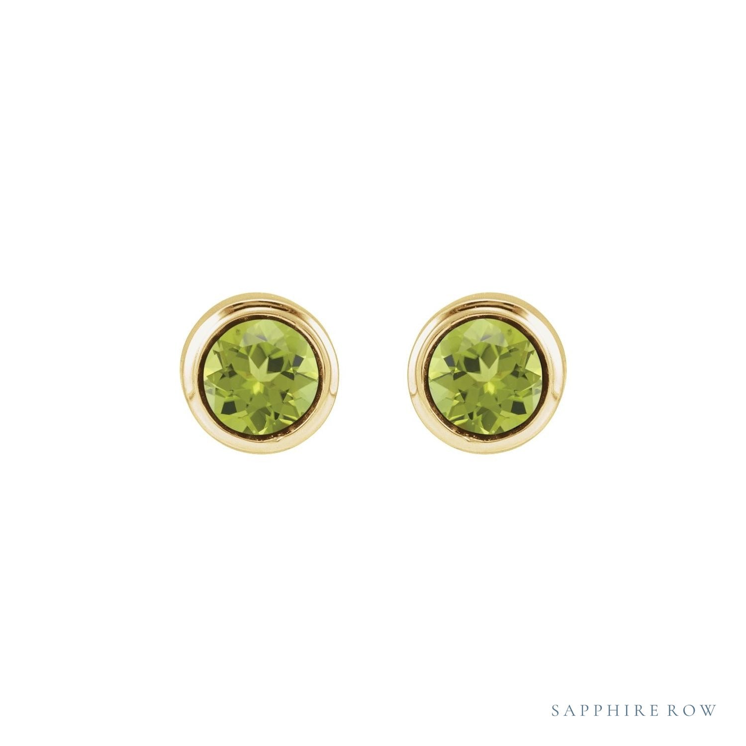 Sapphire Row Children's Natural Birthstone Screwback Studs - Peridot, 14K Yellow Gold (view 2)
