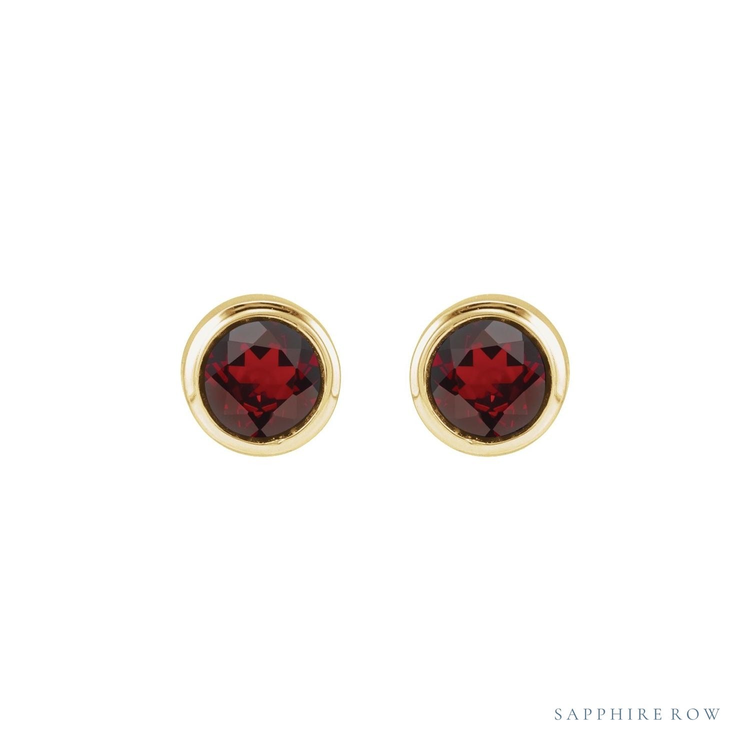 Sapphire Row Children's Natural Birthstone Screwback Studs - Mozambique Garnet, 14K Yellow Gold (view 2)