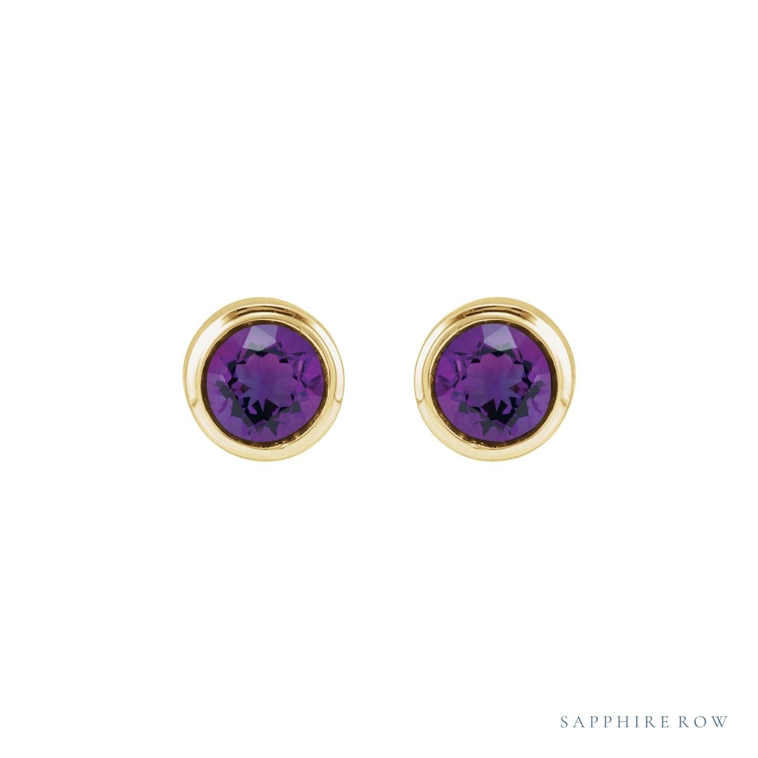Sapphire Row Children's Natural Birthstone Screwback Studs - Amethyst, 14K Yellow Gold (view 2)