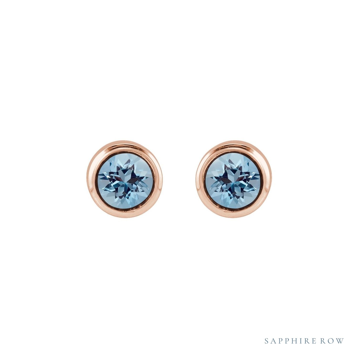 Sapphire Row Children's Natural Birthstone Screwback Studs - Aquamarine, 14K Rose Gold (view 2)