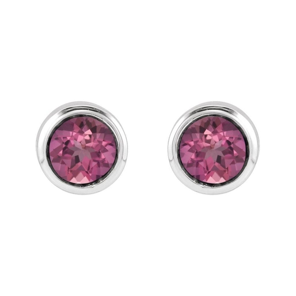 Sapphire Row Children's Natural Birthstone Screwback Studs - Pink Tourmaline, 14K White Gold (view 2)