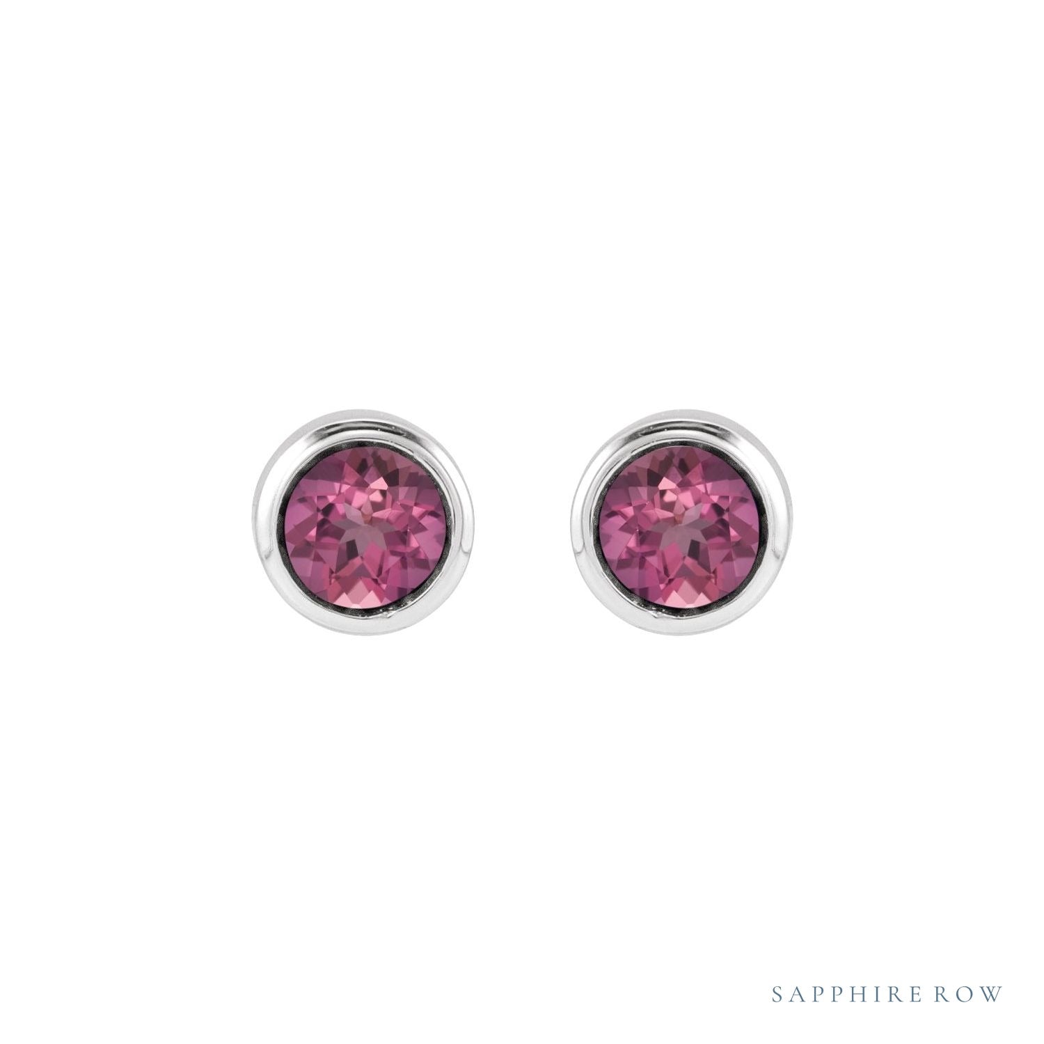 Sapphire Row Children's Natural Birthstone Screwback Studs - Pink Tourmaline, 14K White Gold (view 2)
