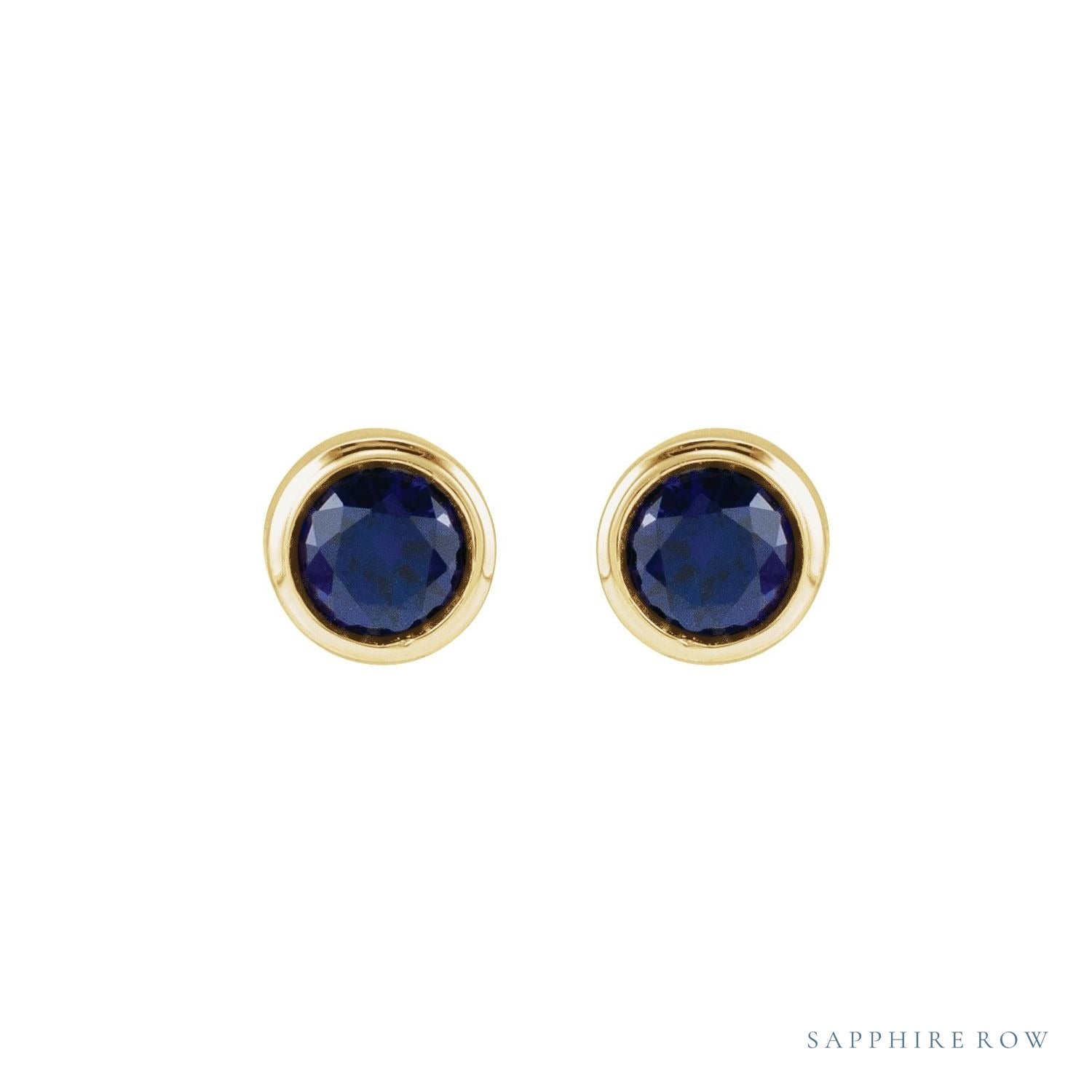 Sapphire Row Children's Natural Birthstone Screwback Studs - Blue Sapphire, 14K Yellow Gold (view 2)