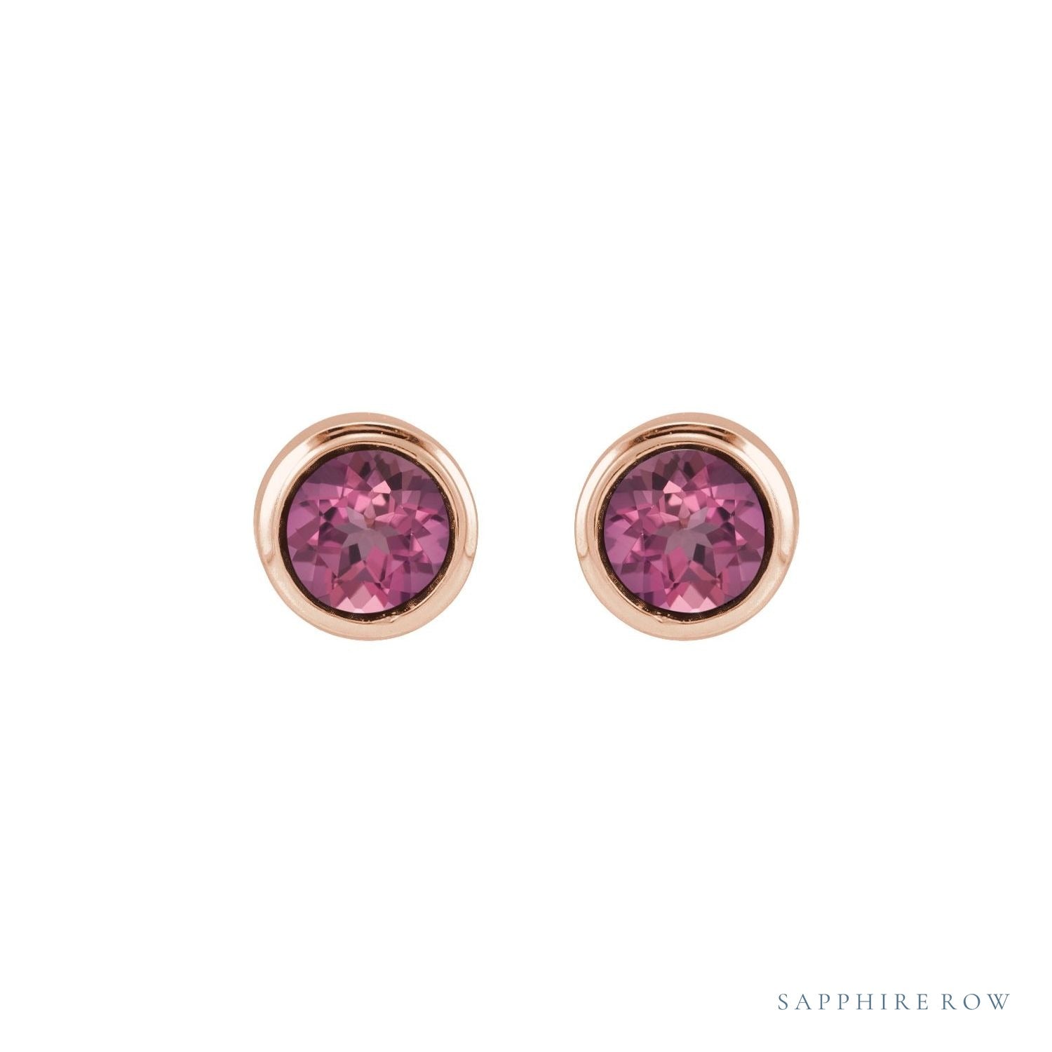 Sapphire Row Children's Natural Birthstone Screwback Studs - Pink Tourmaline, 14K Rose Gold (view 2)