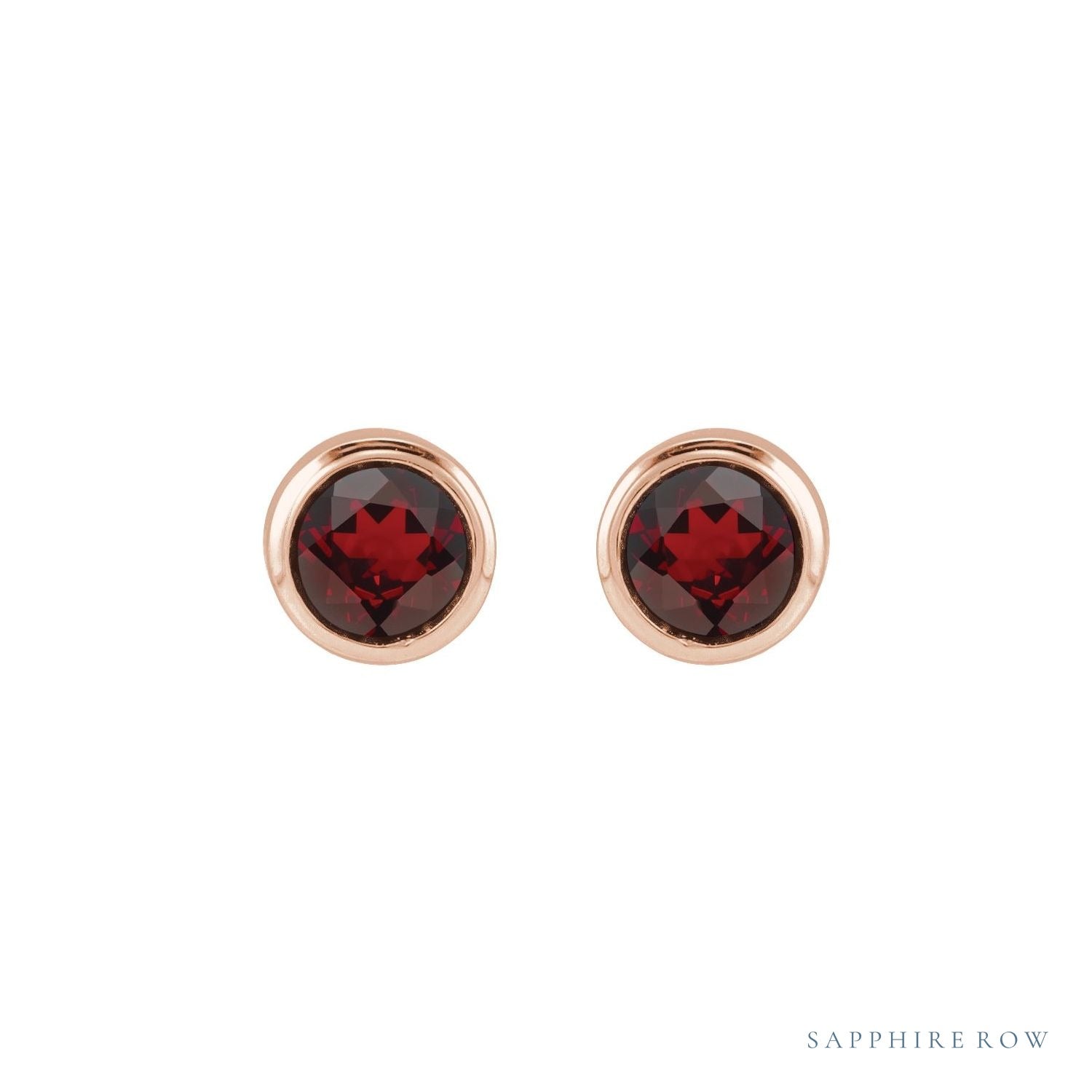Sapphire Row Children's Natural Birthstone Screwback Studs - Mozambique Garnet, 14K Rose Gold (view 2)