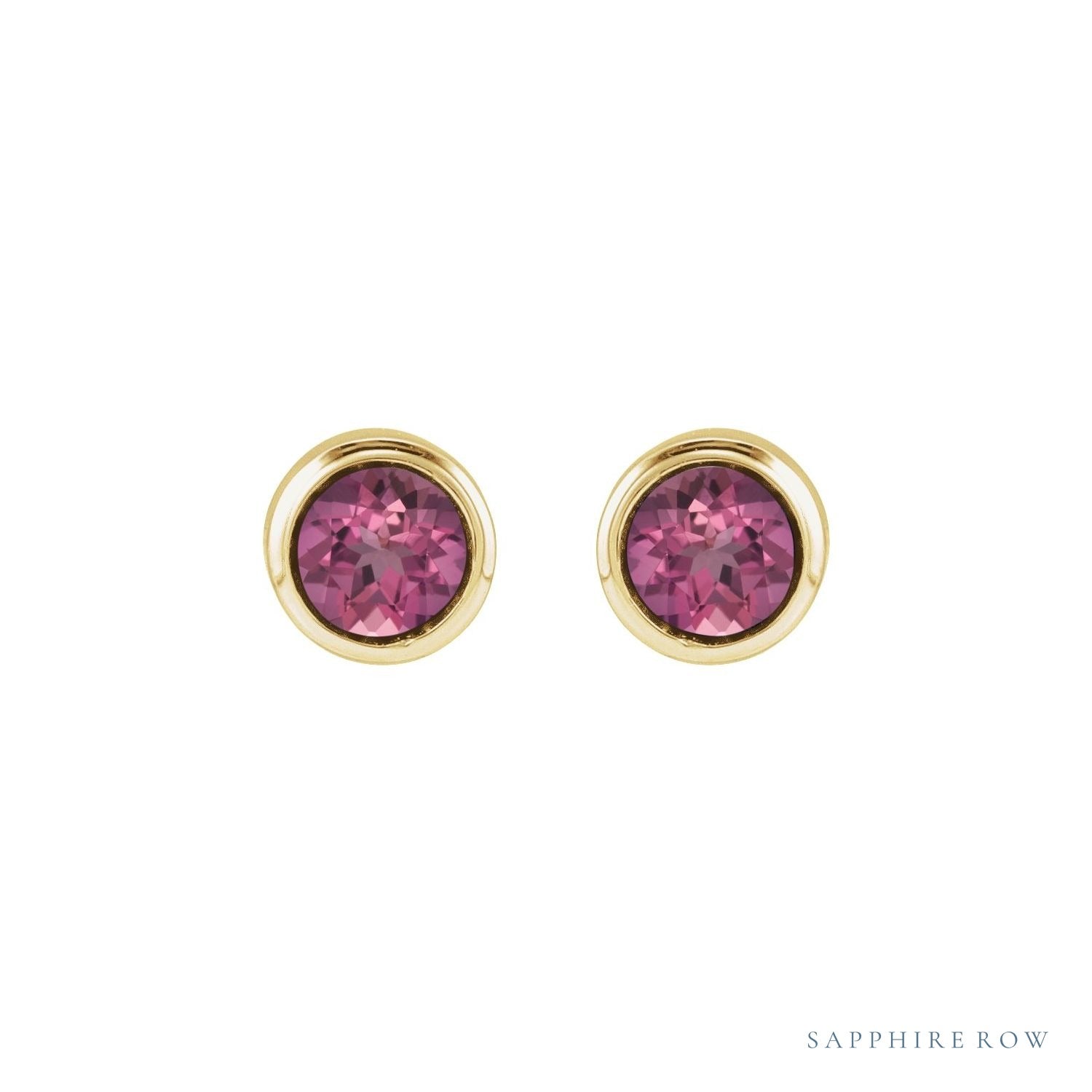 Sapphire Row Children's Natural Birthstone Screwback Studs - Pink Tourmaline, 14K Yellow Gold (view 2)