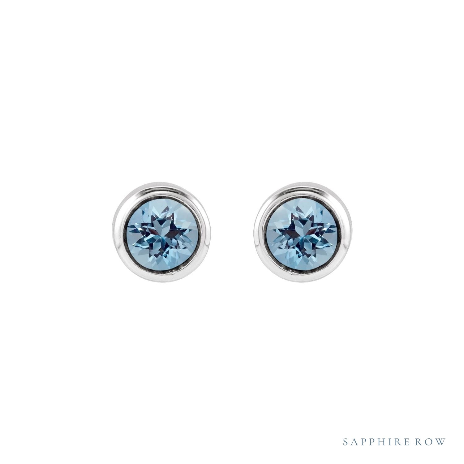 Sapphire Row Children's Natural Birthstone Screwback Studs - Aquamarine, 14K White Gold (view 2)