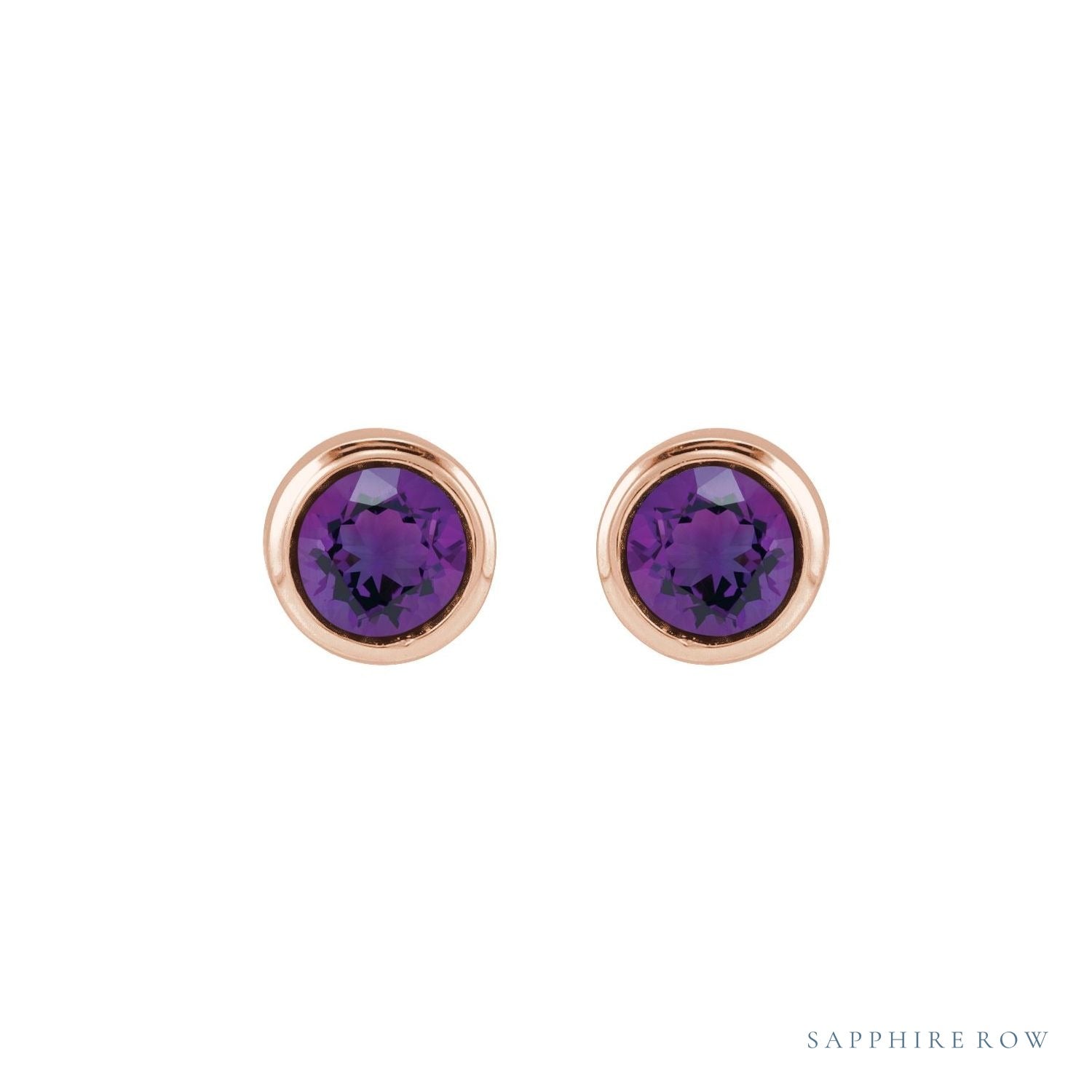 Sapphire Row Children's Natural Birthstone Screwback Studs - Amethyst, 14K Rose Gold (view 2)