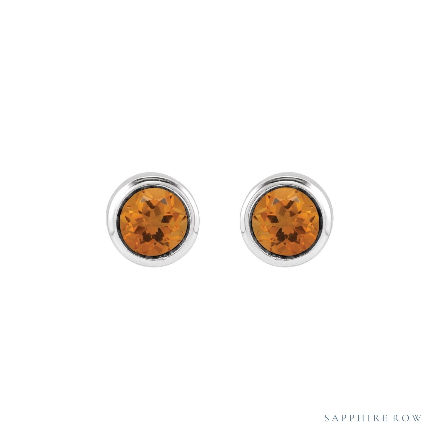 Sapphire Row Children's Natural Birthstone Screwback Studs - Citrine, 14K White Gold (view 2)
