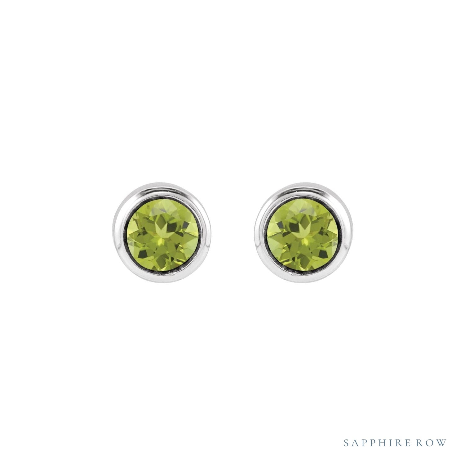 Sapphire Row Children's Natural Birthstone Screwback Studs - Peridot, 14K White Gold (view 2)
