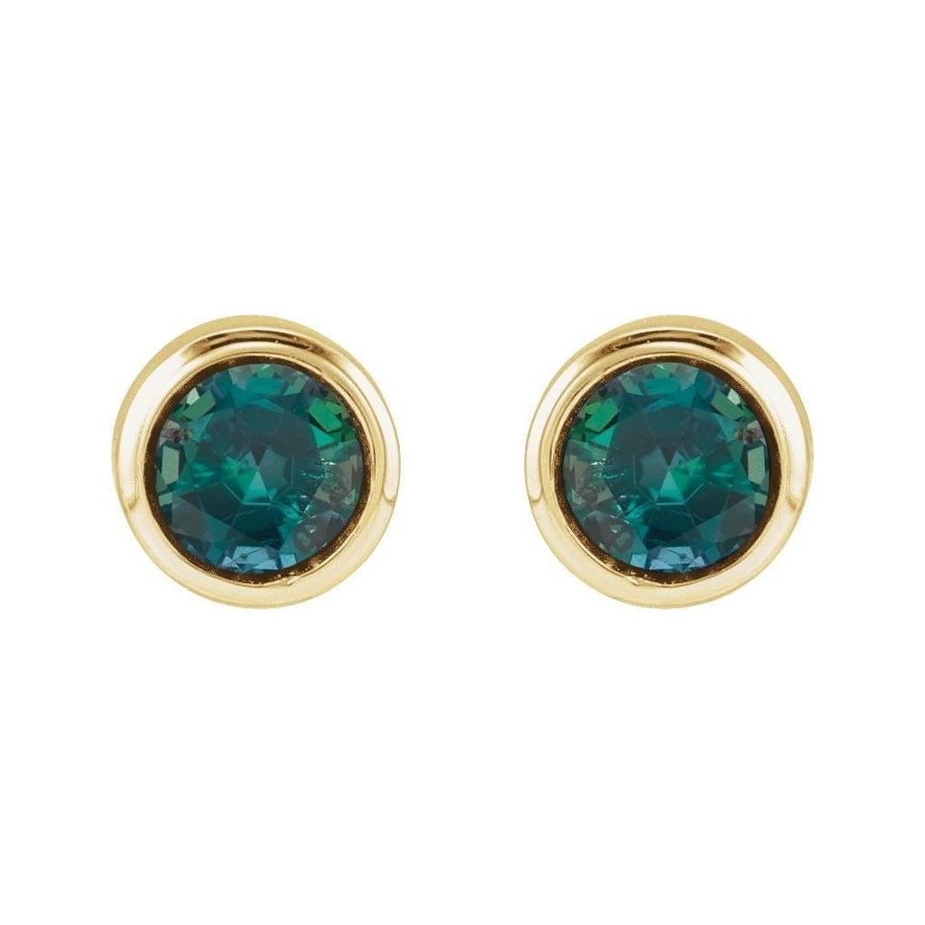 Sapphire Row Children's Natural Birthstone Screwback Studs - Alexandrite, 14K Yellow Gold (view 2)