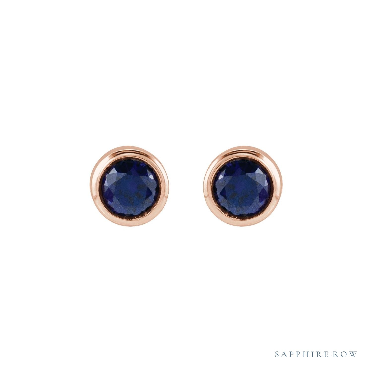 Sapphire Row Children's Natural Birthstone Screwback Studs - Blue Sapphire, 14K Rose Gold (view 2)