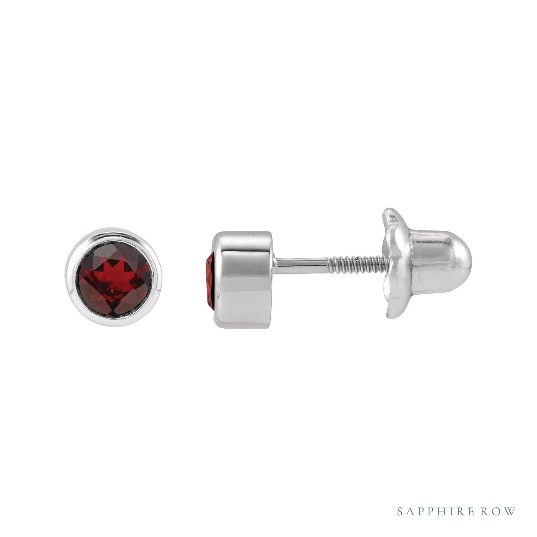 Sapphire Row Children's Natural Birthstone Screwback Studs - Mozambique Garnet, 14K White Gold