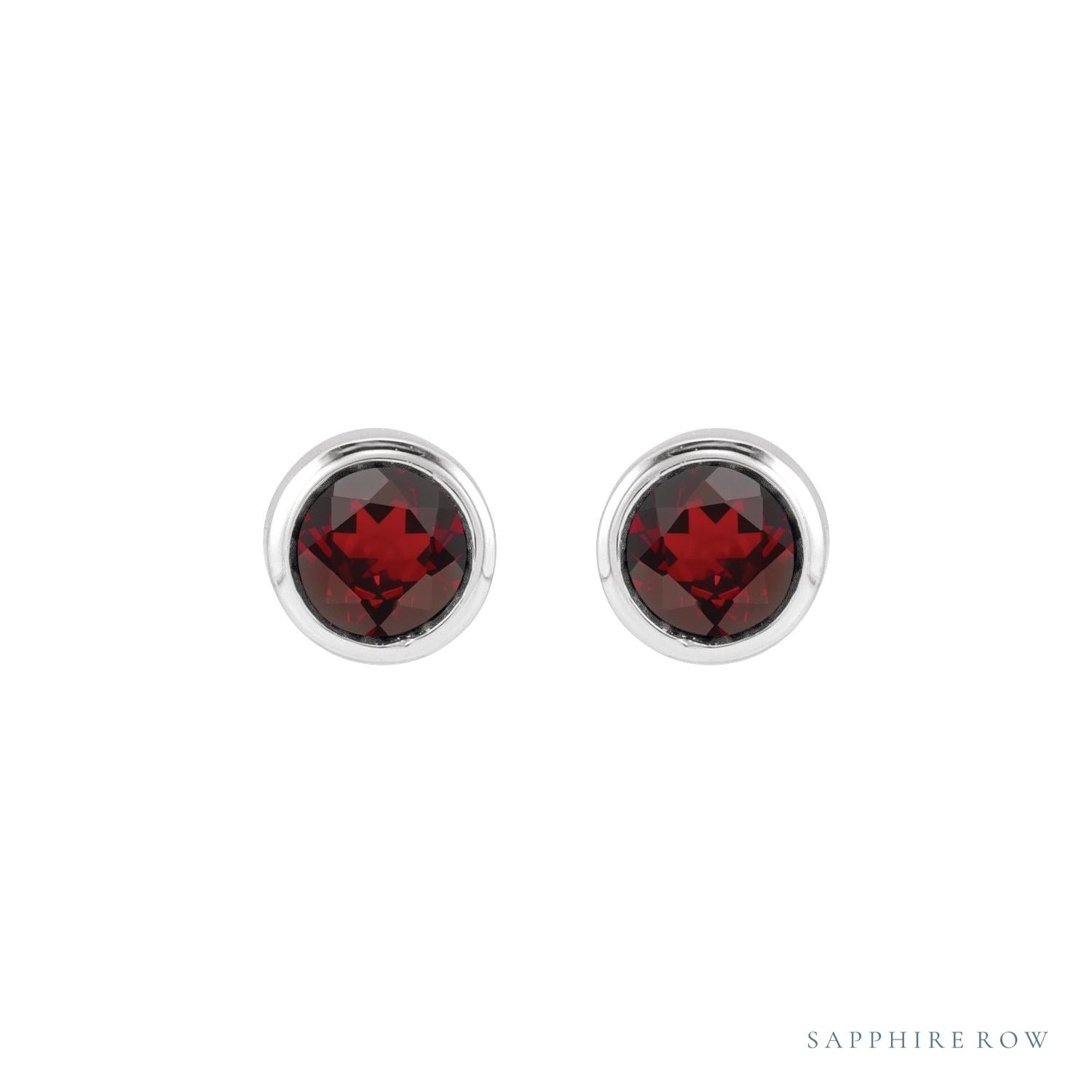 Sapphire Row Children's Natural Birthstone Screwback Studs - Mozambique Garnet, 14K White Gold (view 2)