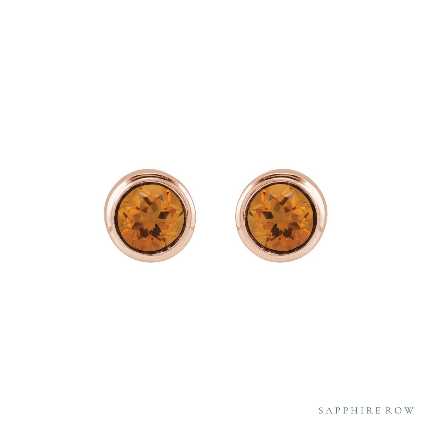 Sapphire Row Children's Natural Birthstone Screwback Studs - Citrine, 14K Rose Gold (view 2)