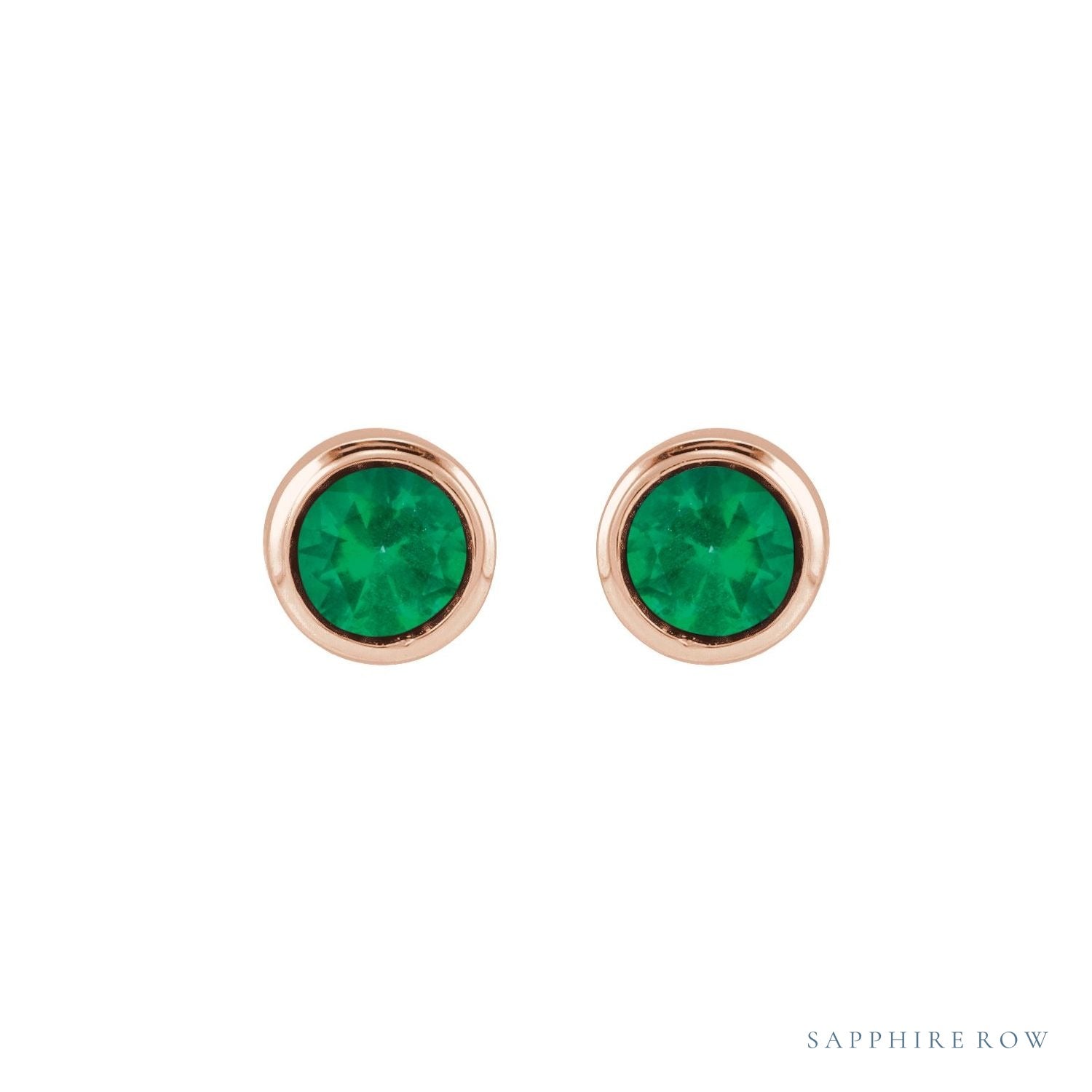 Sapphire Row Children's Natural Birthstone Screwback Studs - Emerald, 14K Rose Gold (view 2)