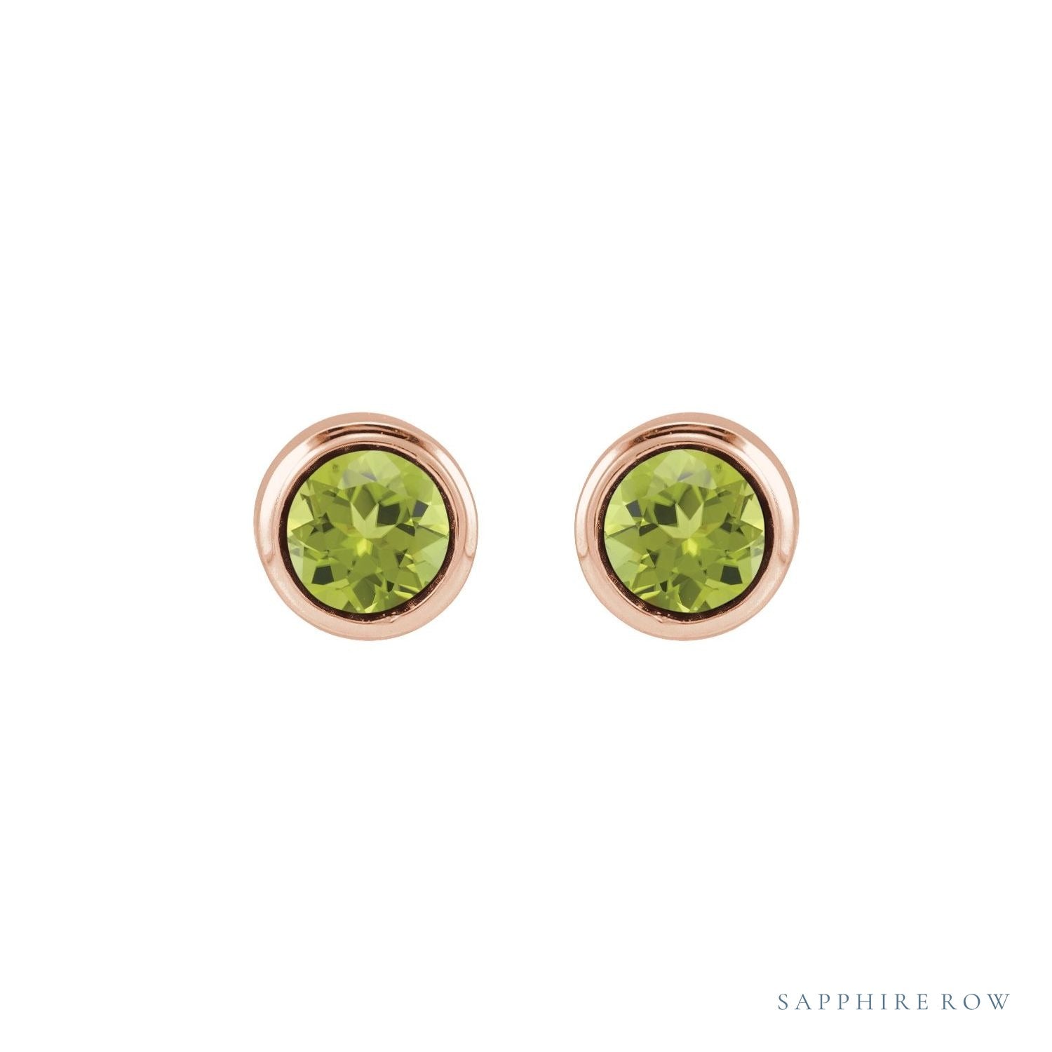 Sapphire Row Children's Natural Birthstone Screwback Studs - Peridot, 14K Rose Gold (view 2)