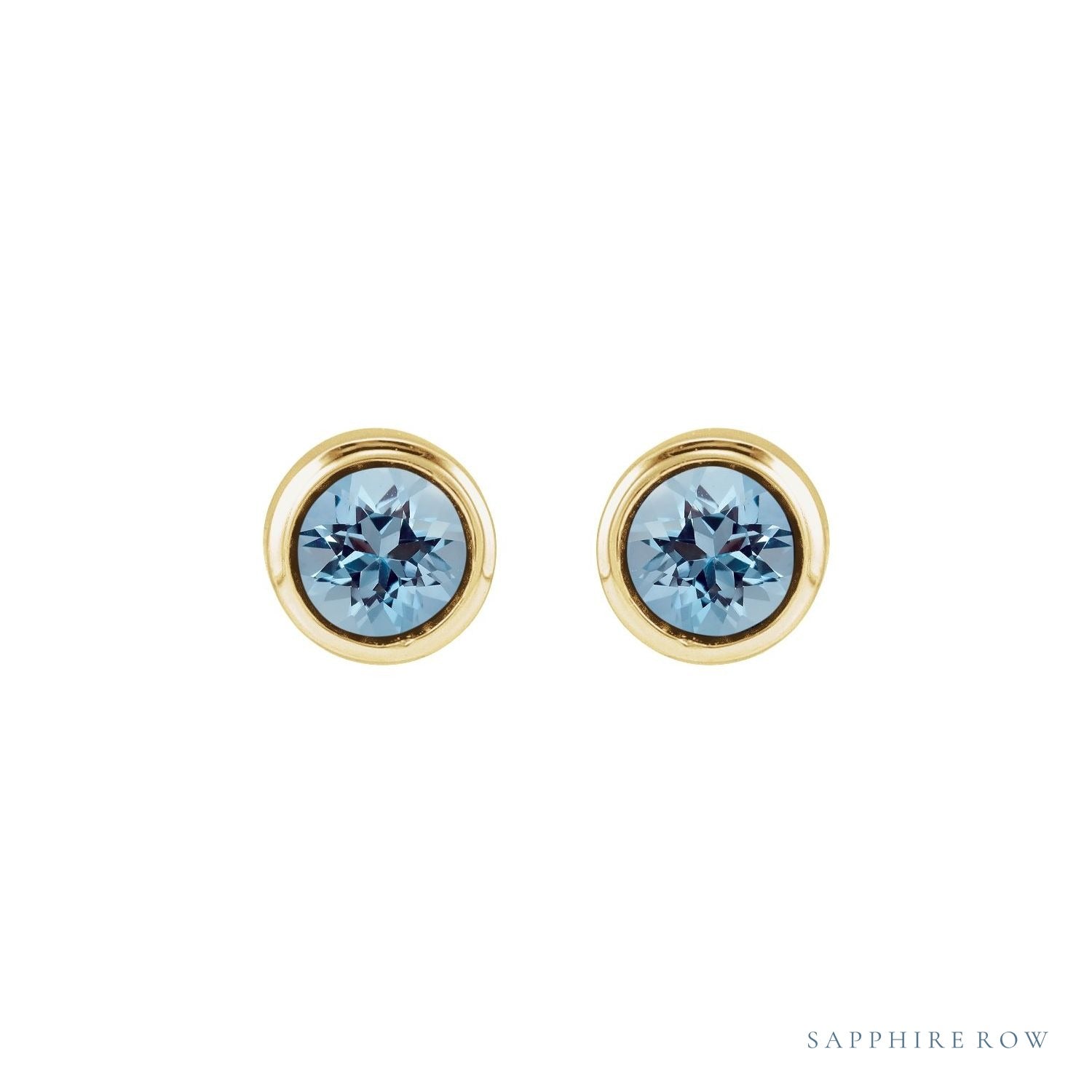 Sapphire Row Children's Natural Birthstone Screwback Studs - Aquamarine, 14K Yellow Gold (view 2)