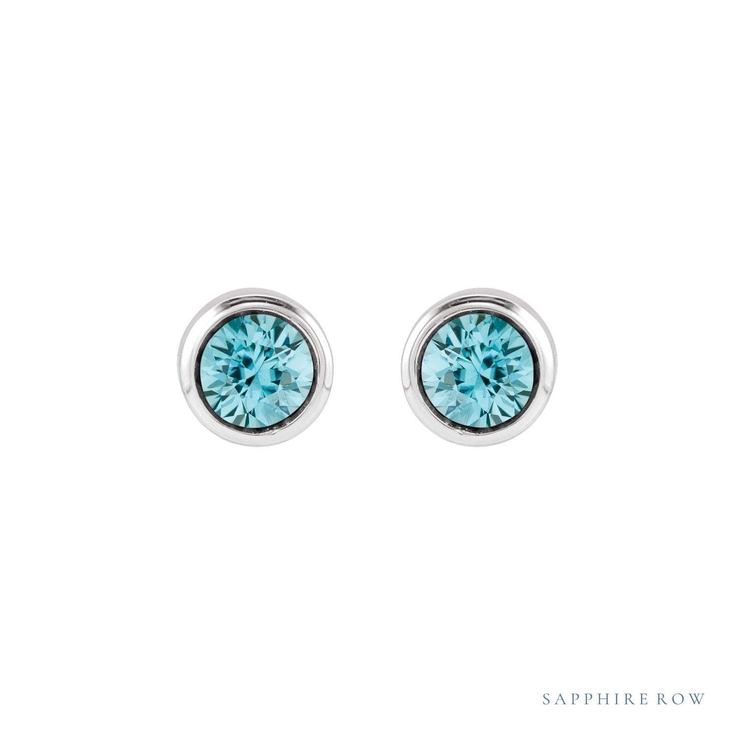 Sapphire Row Children's Natural Birthstone Screwback Studs - Blue Zircon, 14K White Gold (view 2)