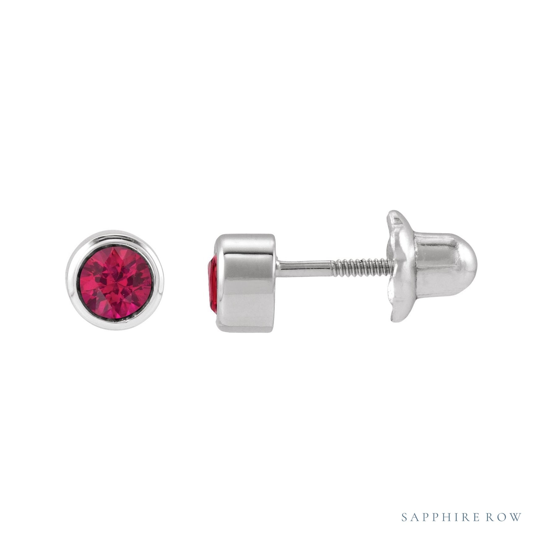 Sapphire Row Children's Natural Birthstone Screwback Studs - Ruby, 14K White Gold
