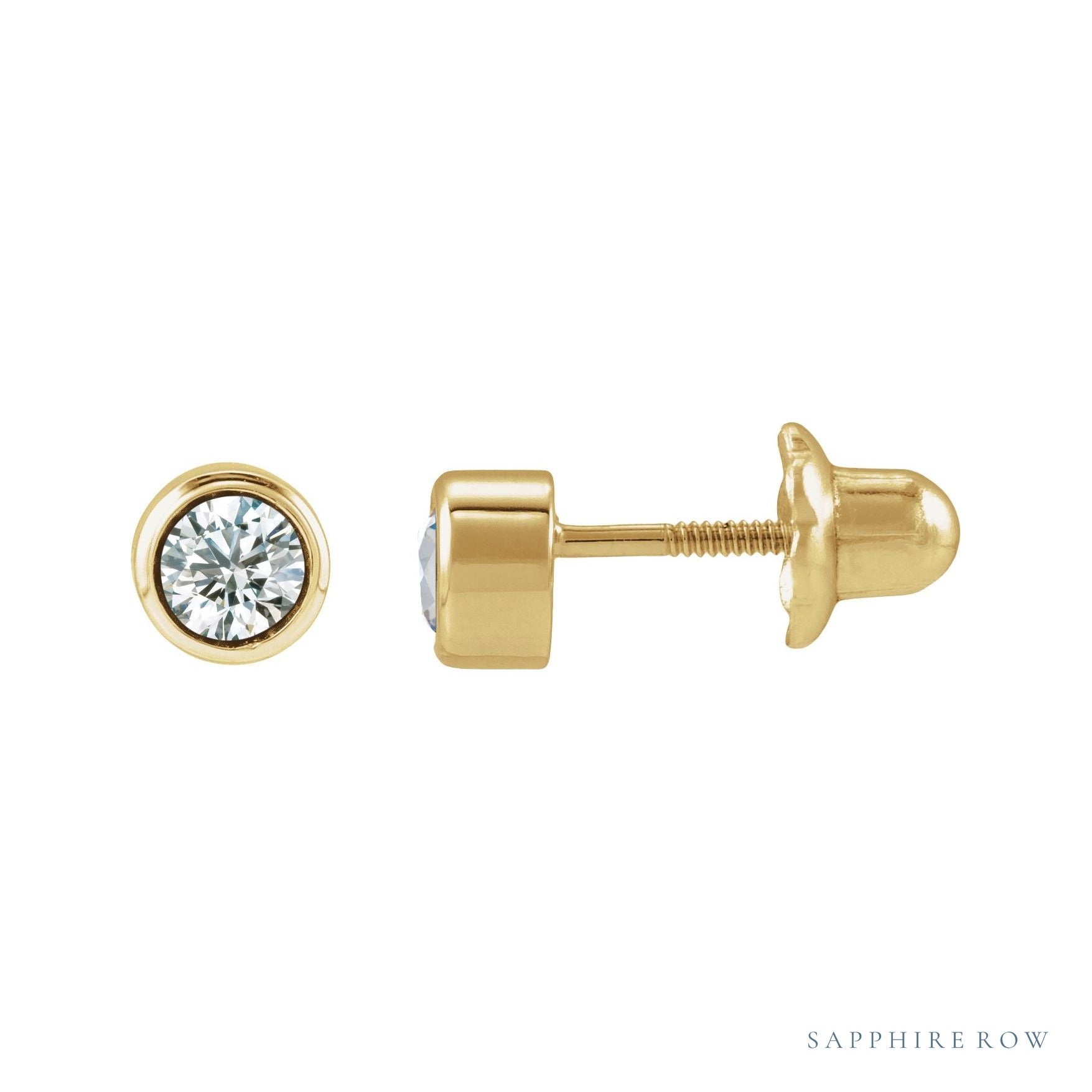 Sapphire Row Children's Lab-Grown Birthstone Screwback Studs - Diamond, 14K Yellow Gold