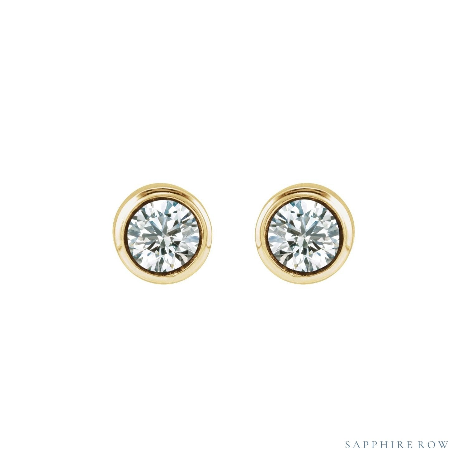 Sapphire Row Children's Lab-Grown Birthstone Screwback Studs - Diamond, 14K Yellow Gold (view 2)