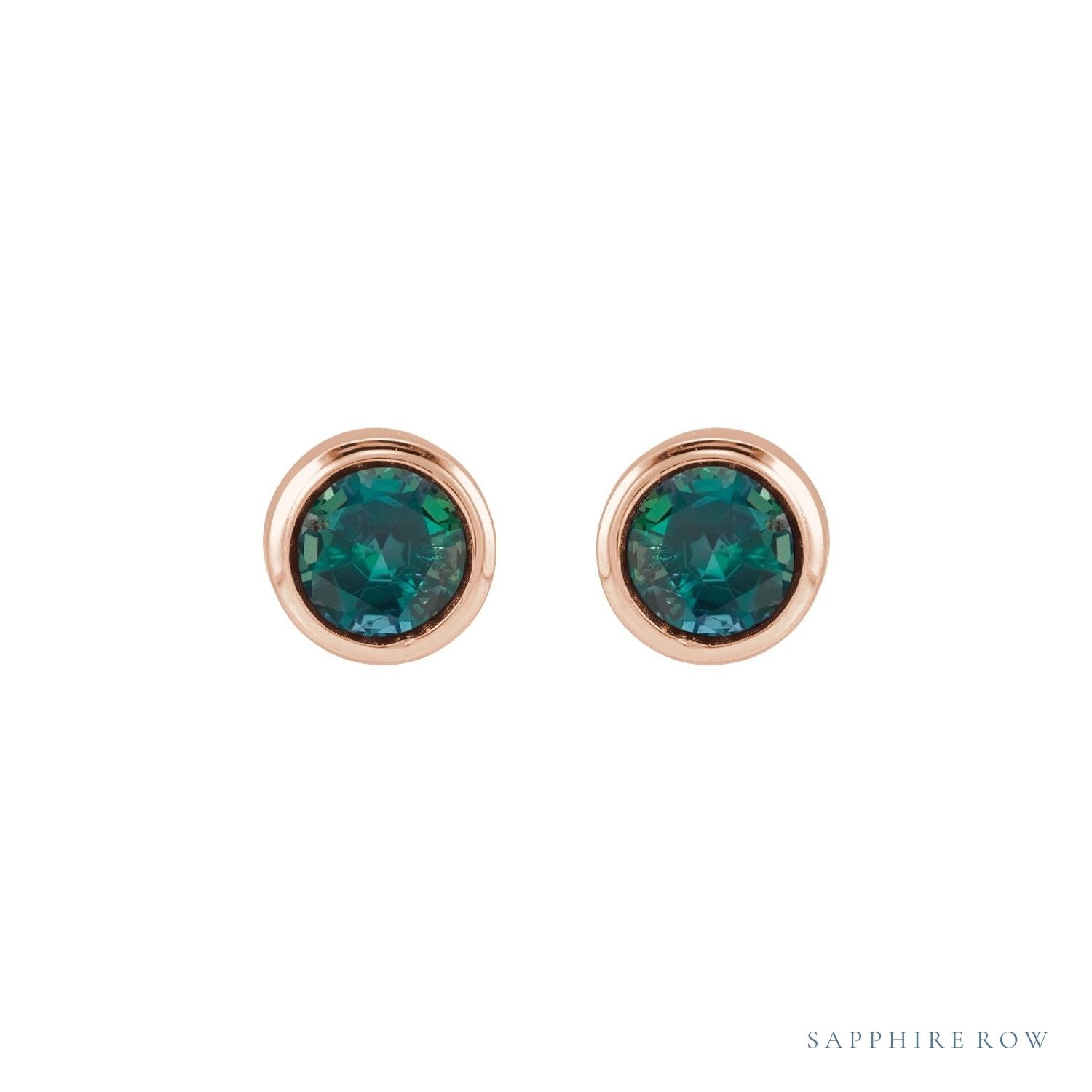 Sapphire Row Children's Lab-Grown Birthstone Screwback Studs - Alexandrite, 14K Rose Gold (view 2)