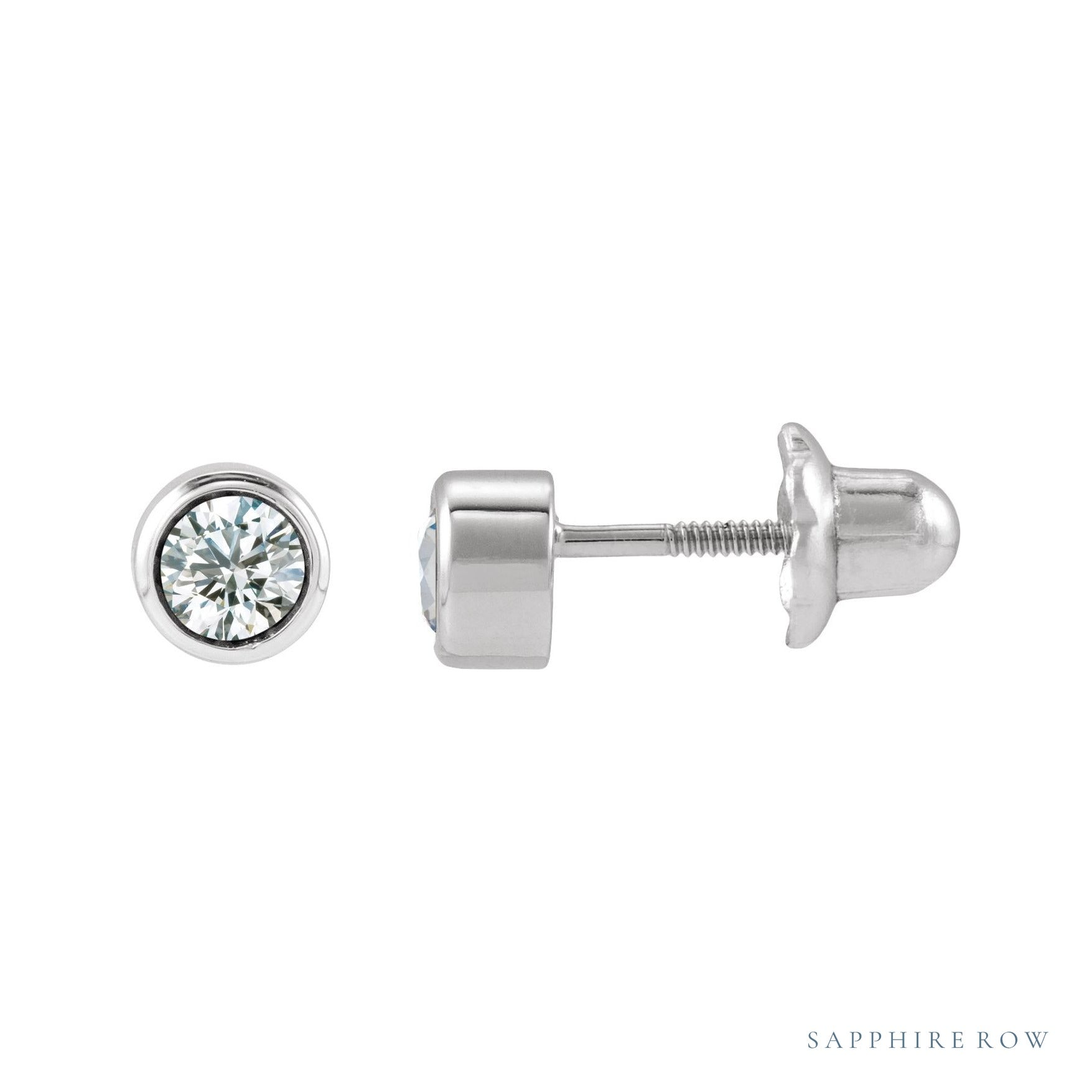 Sapphire Row Children's Lab-Grown Birthstone Screwback Studs - Diamond, 14K White Gold