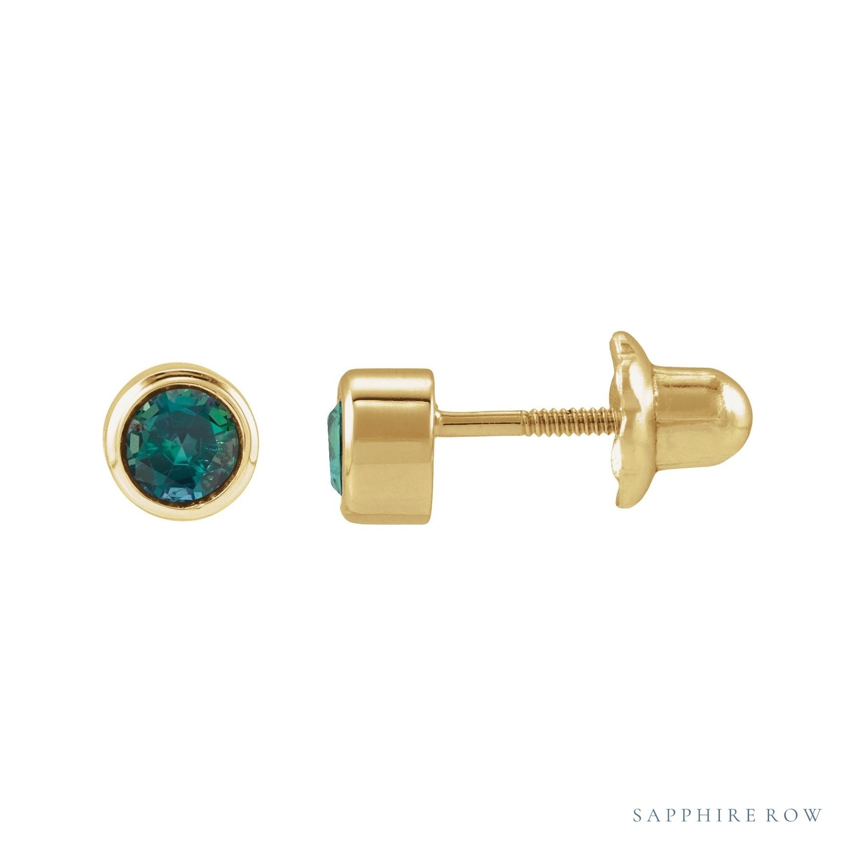 Sapphire Row Children's Lab-Grown Birthstone Screwback Studs - Alexandrite, 14K Yellow Gold
