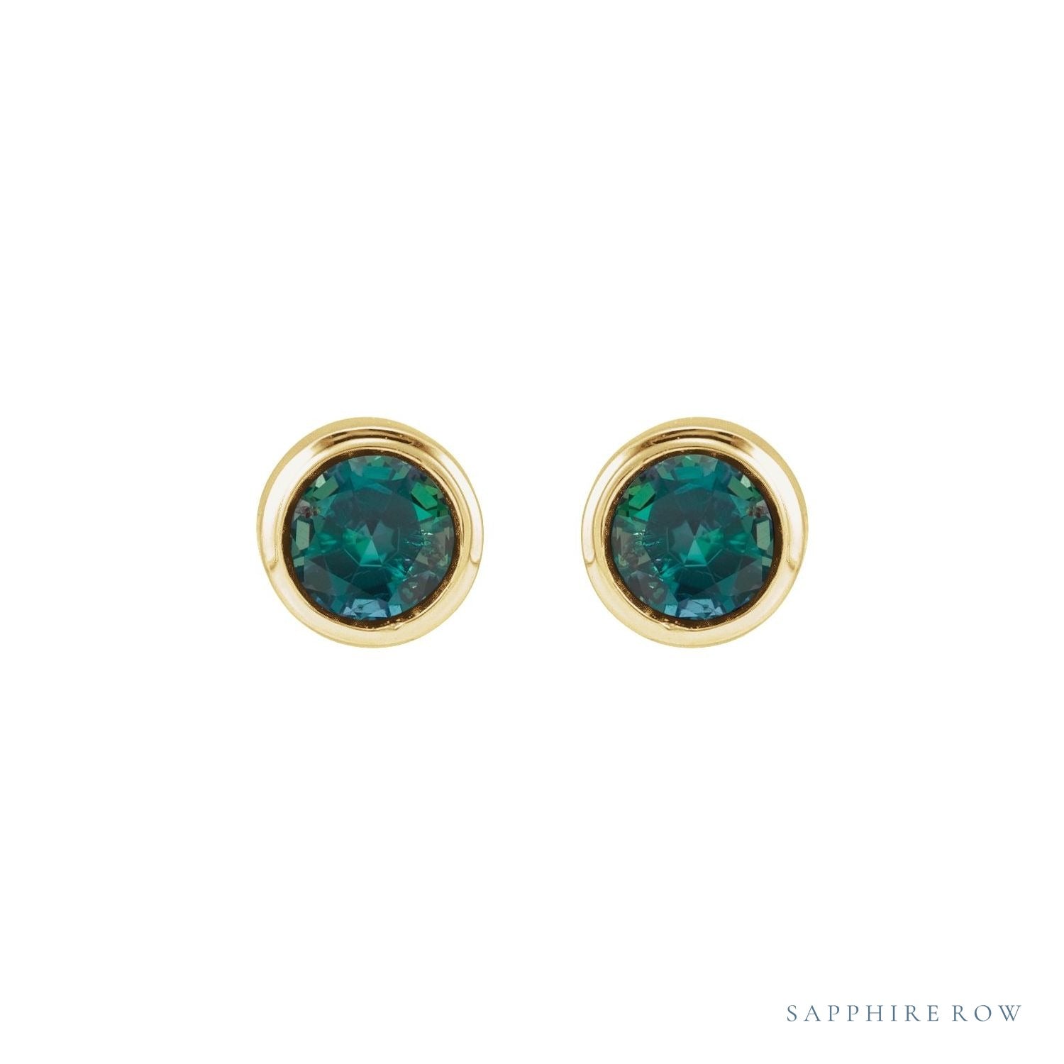 Sapphire Row Children's Lab-Grown Birthstone Screwback Studs - Alexandrite, 14K Yellow Gold (view 2)