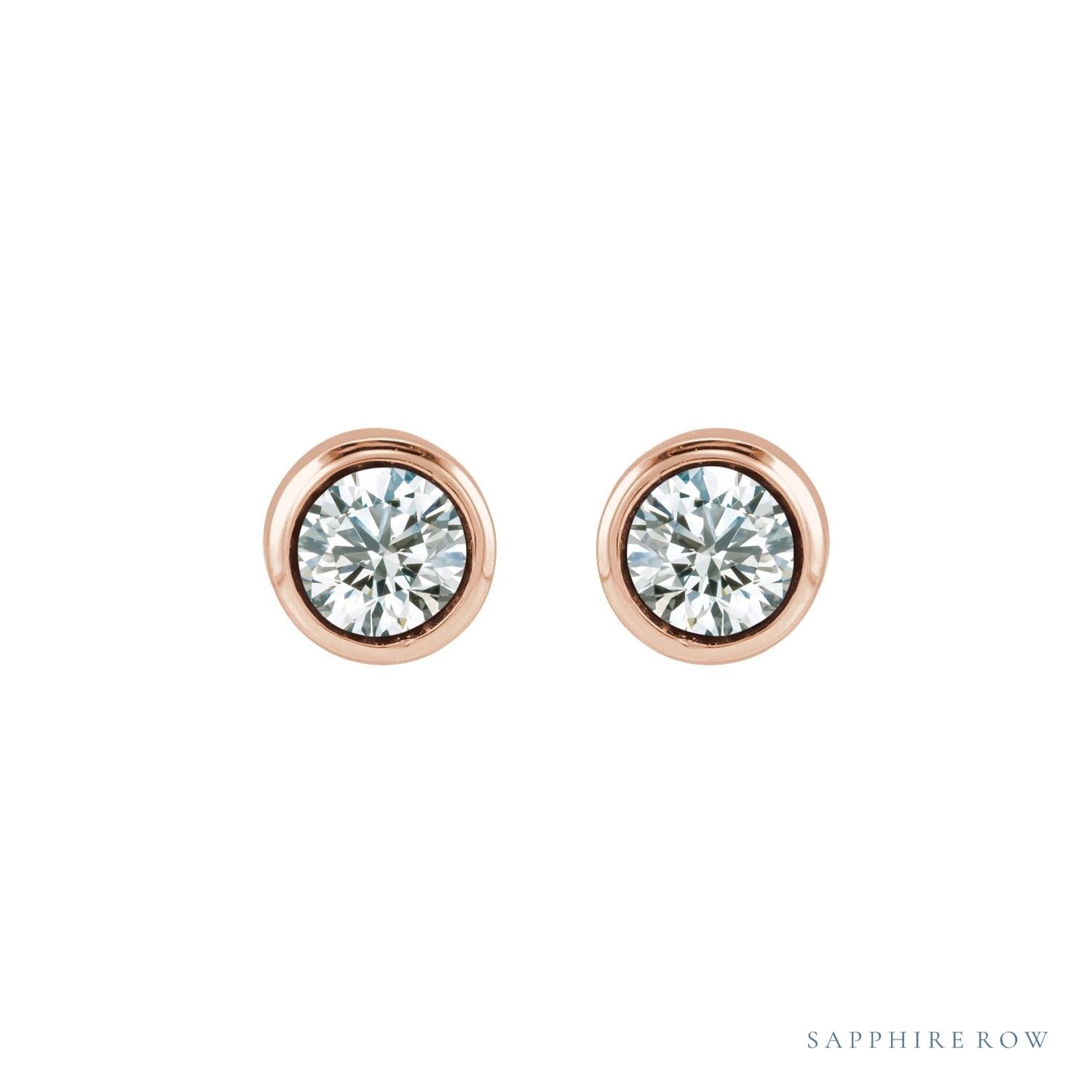 Sapphire Row Children's Lab-Grown Birthstone Screwback Studs - Diamond, 14K Rose Gold (view 2)