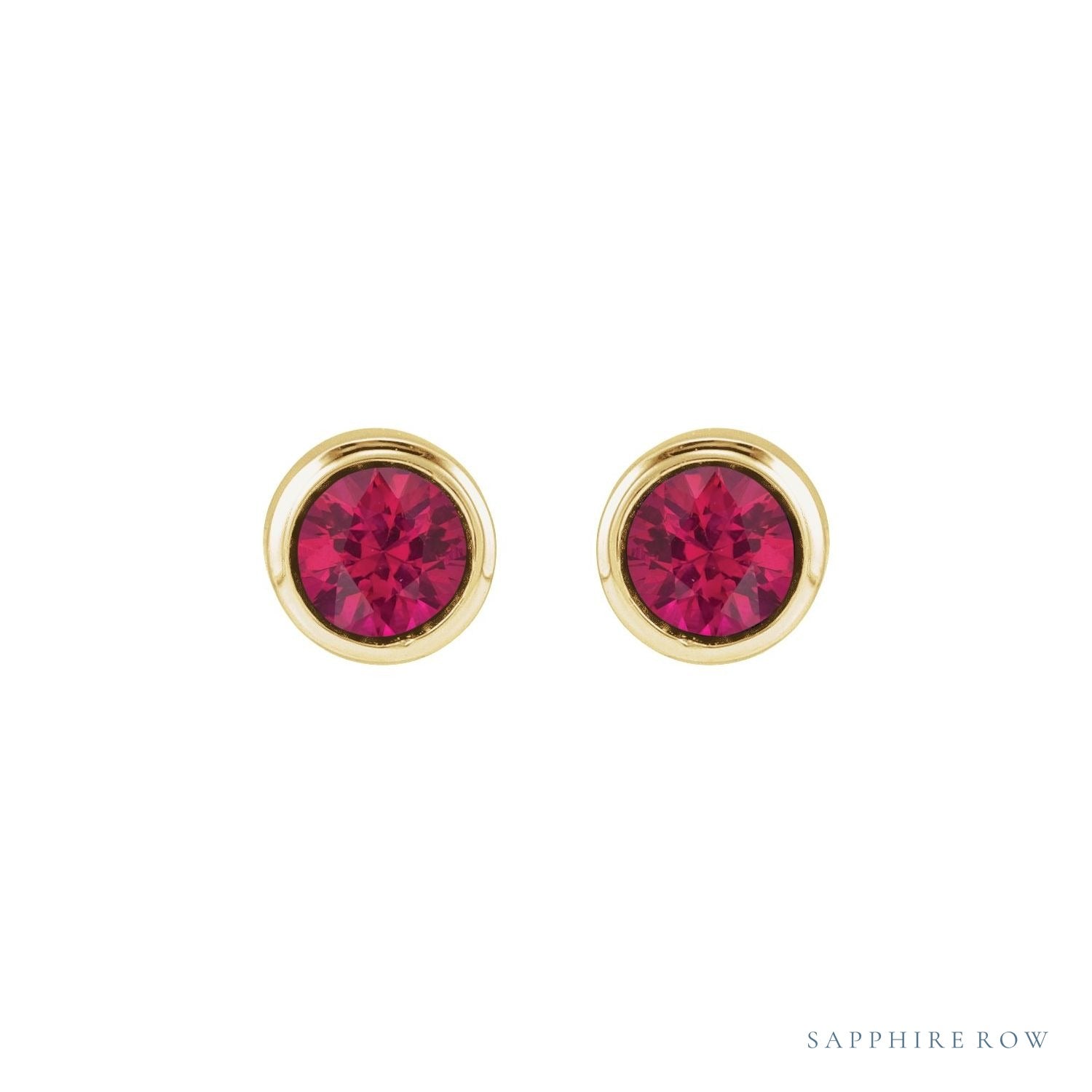 Sapphire Row Children's Lab-Grown Birthstone Screwback Studs - Ruby, 14K Yellow Gold (view 2)