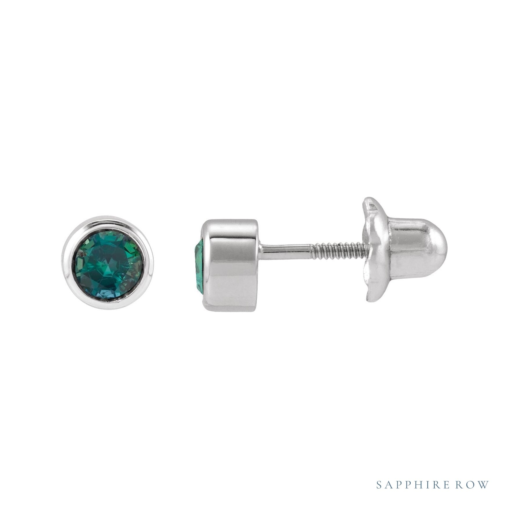 Sapphire Row Children's Lab-Grown Birthstone Screwback Studs - Alexandrite, 14K White Gold