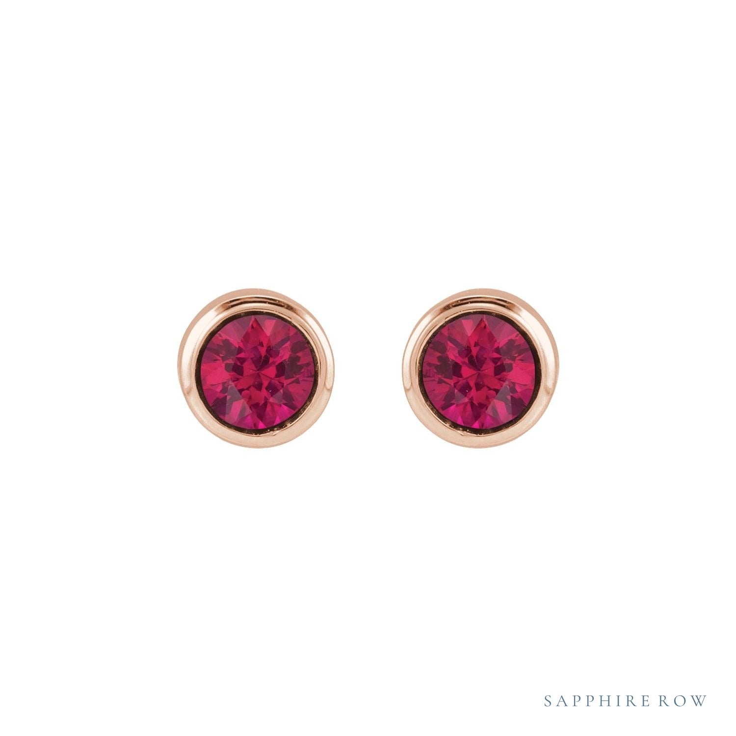Sapphire Row Children's Lab-Grown Birthstone Screwback Studs - Ruby, 14K Rose Gold (view 2)