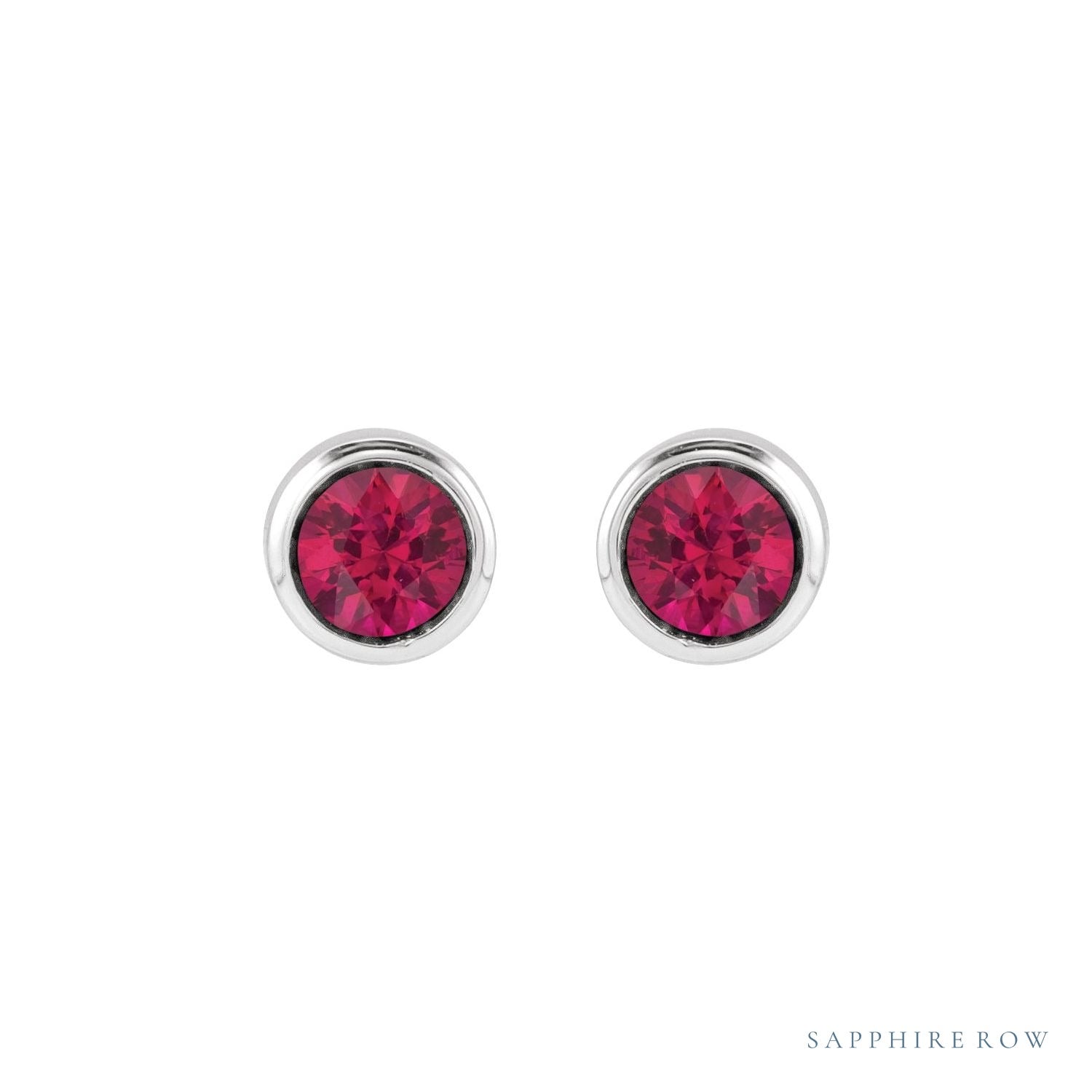Sapphire Row Children's Lab-Grown Birthstone Screwback Studs - Ruby, 14K White Gold (view 2)