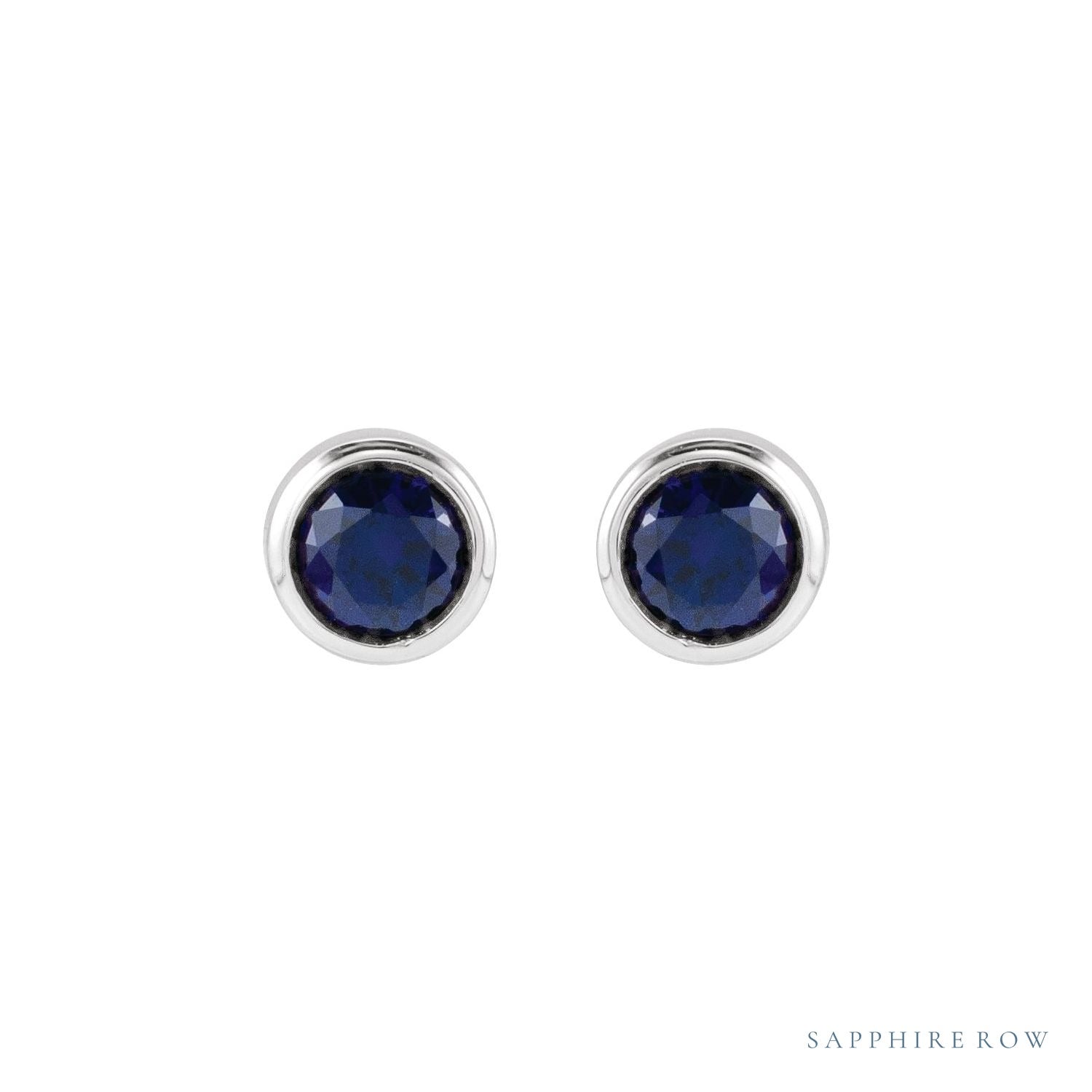 Sapphire Row Children's Lab-Grown Birthstone Screwback Studs - Blue Sapphire, 14K White Gold (view 2)