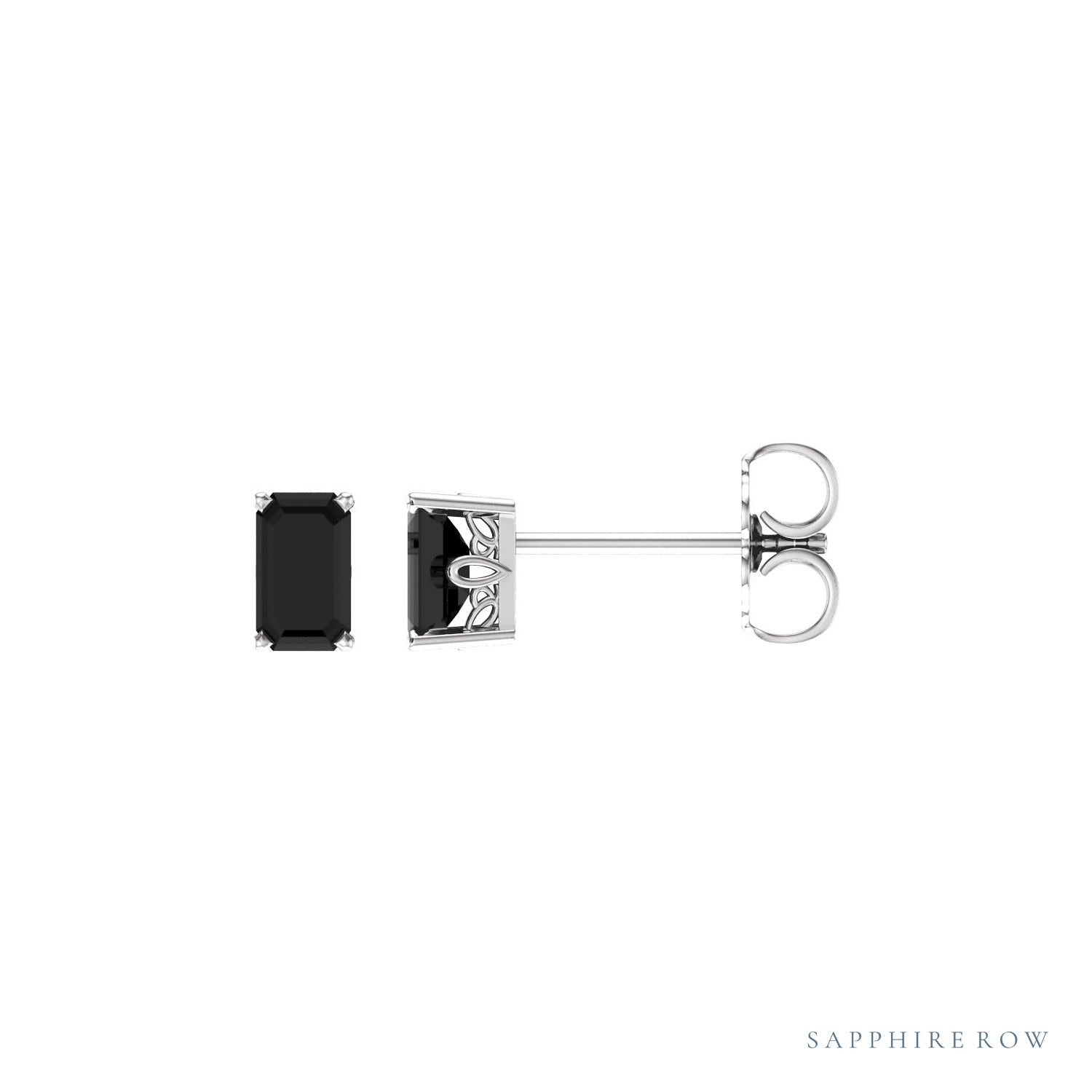Sapphire Row Natural Emerald-Cut Gemstone Studs - Black Onyx, 14K White Gold