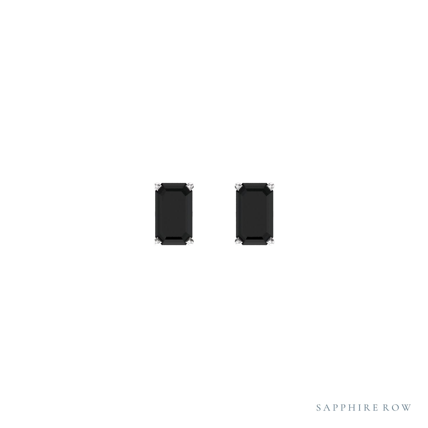 Sapphire Row Natural Emerald-Cut Gemstone Studs - Black Onyx, 14K White Gold (view 2)