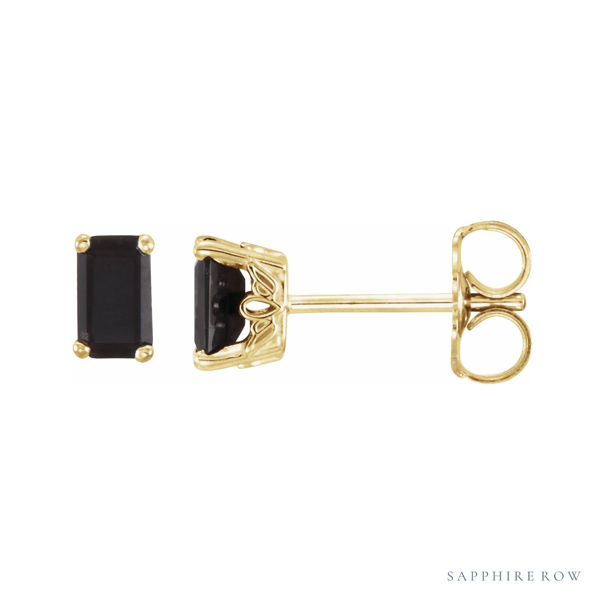 Sapphire Row Natural Emerald-Cut Gemstone Studs - Black Onyx, 14K Yellow Gold
