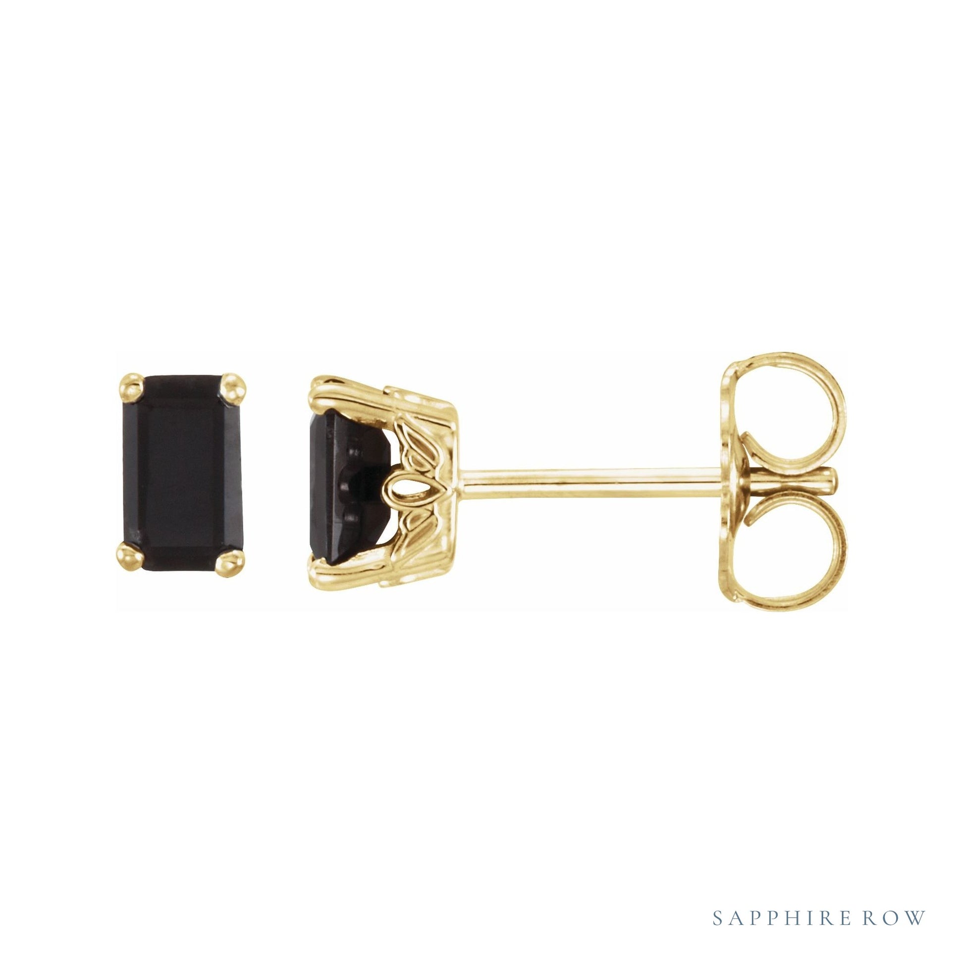 Sapphire Row Natural Emerald-Cut Gemstone Studs - Black Onyx, 14K Yellow Gold