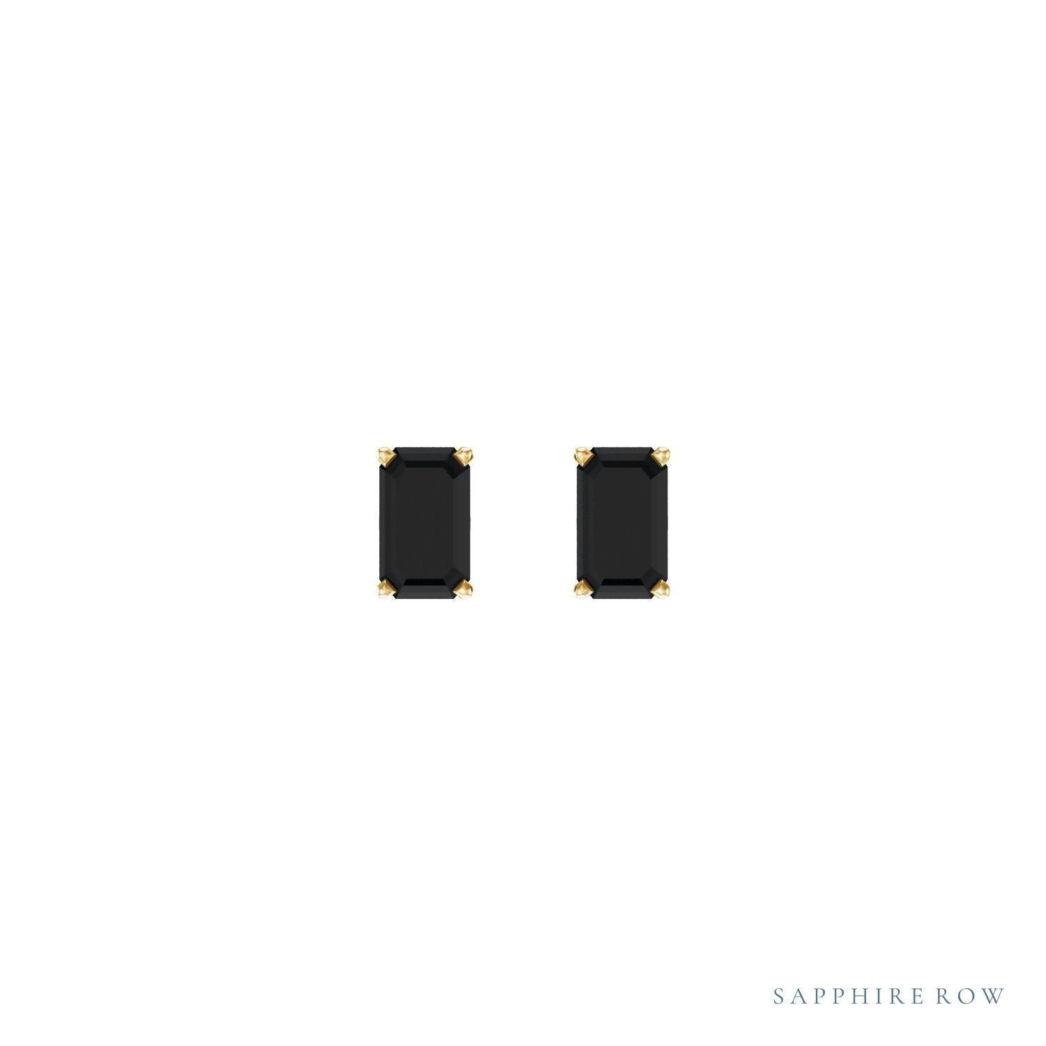 Sapphire Row Natural Emerald-Cut Gemstone Studs - Black Onyx, 14K Yellow Gold (view 2)