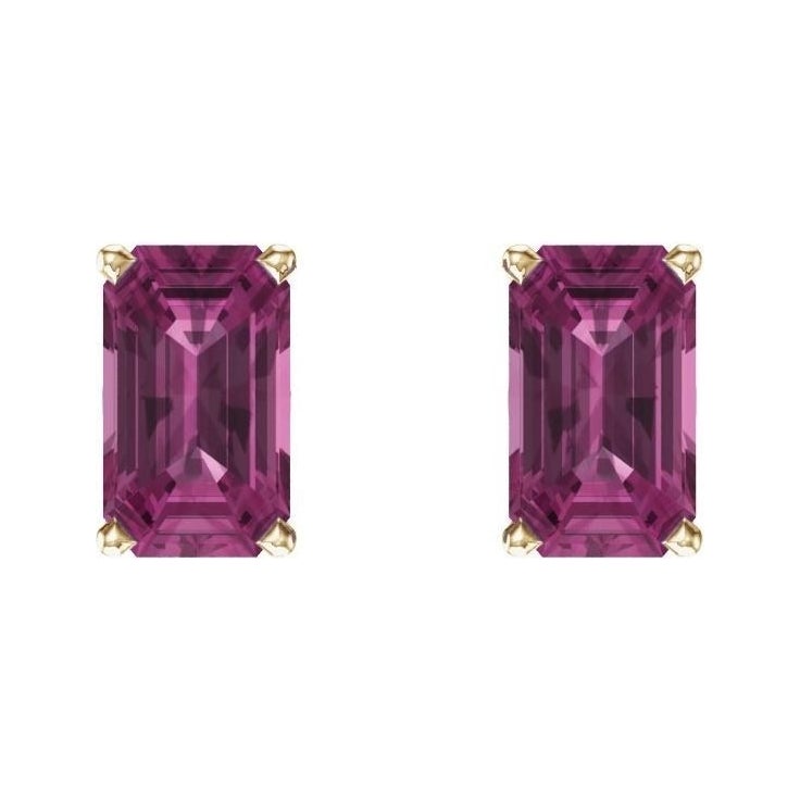 Sapphire Row Natural Emerald-Cut Gemstone Studs - Pink Tourmaline, 14K Yellow Gold (view 2)