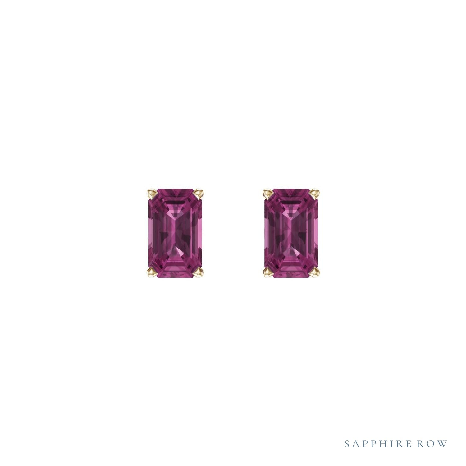 Sapphire Row Natural Emerald-Cut Gemstone Studs - Pink Tourmaline, 14K Yellow Gold (view 2)